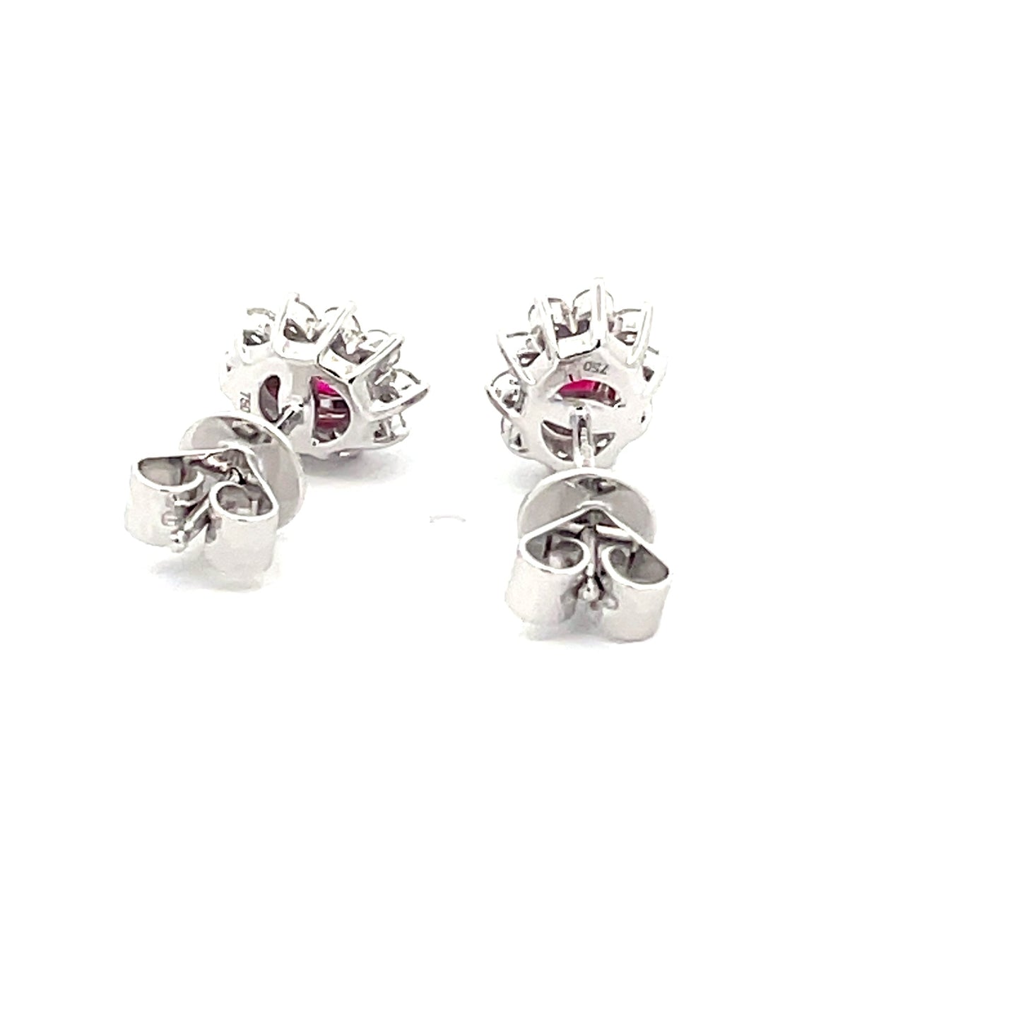 Ruby AND ROUND BRILLIANT CUT DIAMOND CLUSTER STYLE EARRINGS  Gardiner Brothers