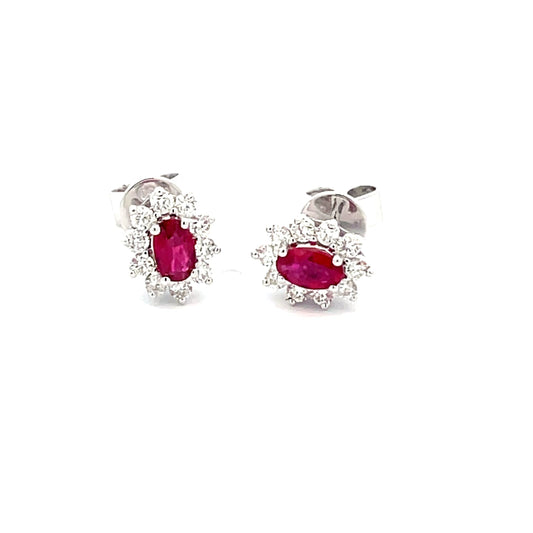 Ruby AND ROUND BRILLIANT CUT DIAMOND CLUSTER STYLE EARRINGS  Gardiner Brothers