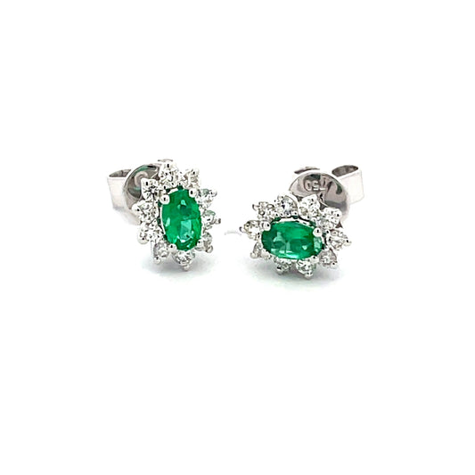 Emerald  AND ROUND BRILLIANT CUT DIAMOND CLUSTER STYLE EARRINGS  Gardiner Brothers