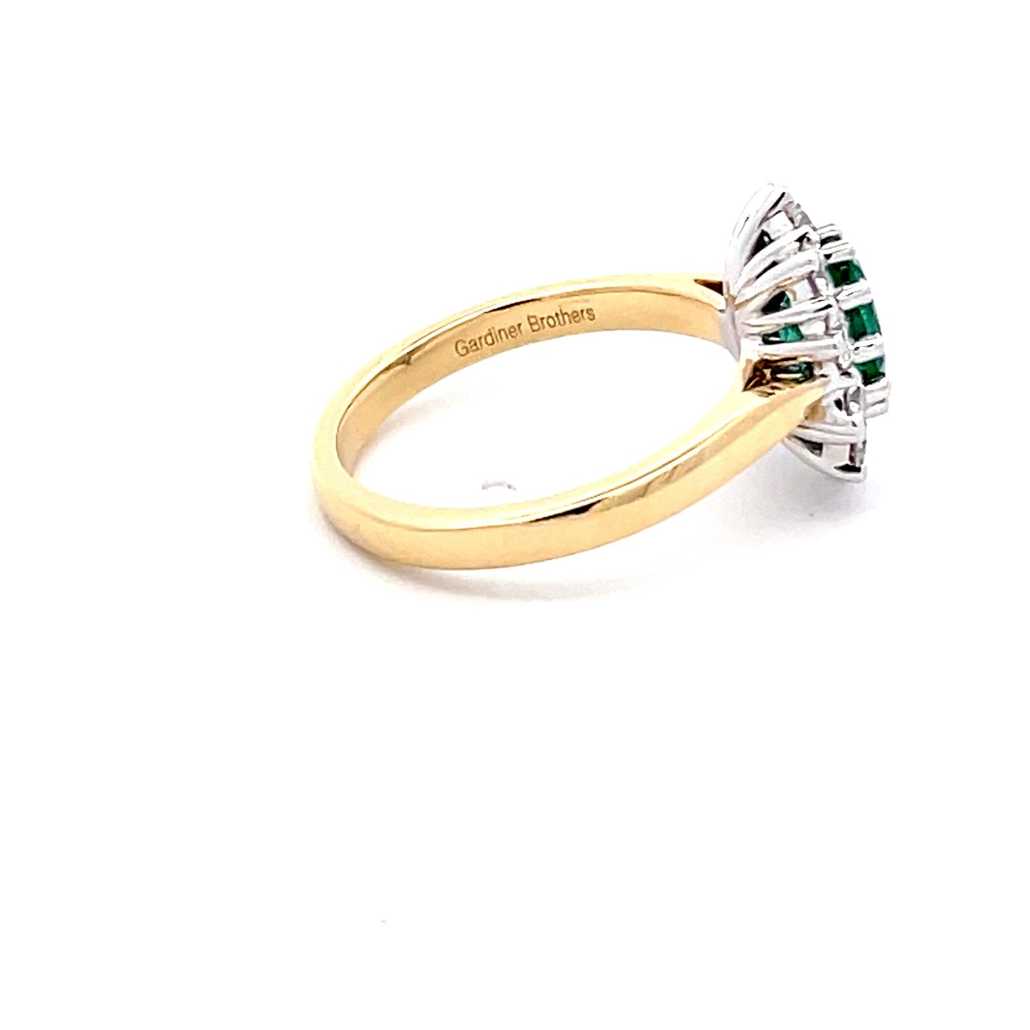 Emerald AND ROUND BRILLIANT CUT DIAMOND CLUSTER STYLE RING  Gardiner Brothers