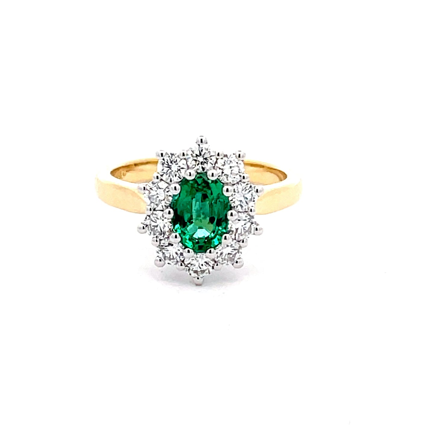 Emerald AND ROUND BRILLIANT CUT DIAMOND CLUSTER STYLE RING  Gardiner Brothers