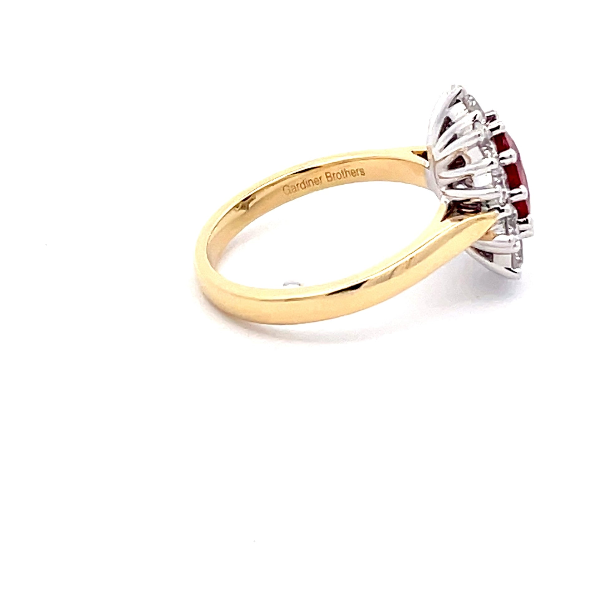 Ruby AND ROUND BRILLIANT CUT DIAMOND CLUSTER STYLE RING  Gardiner Brothers