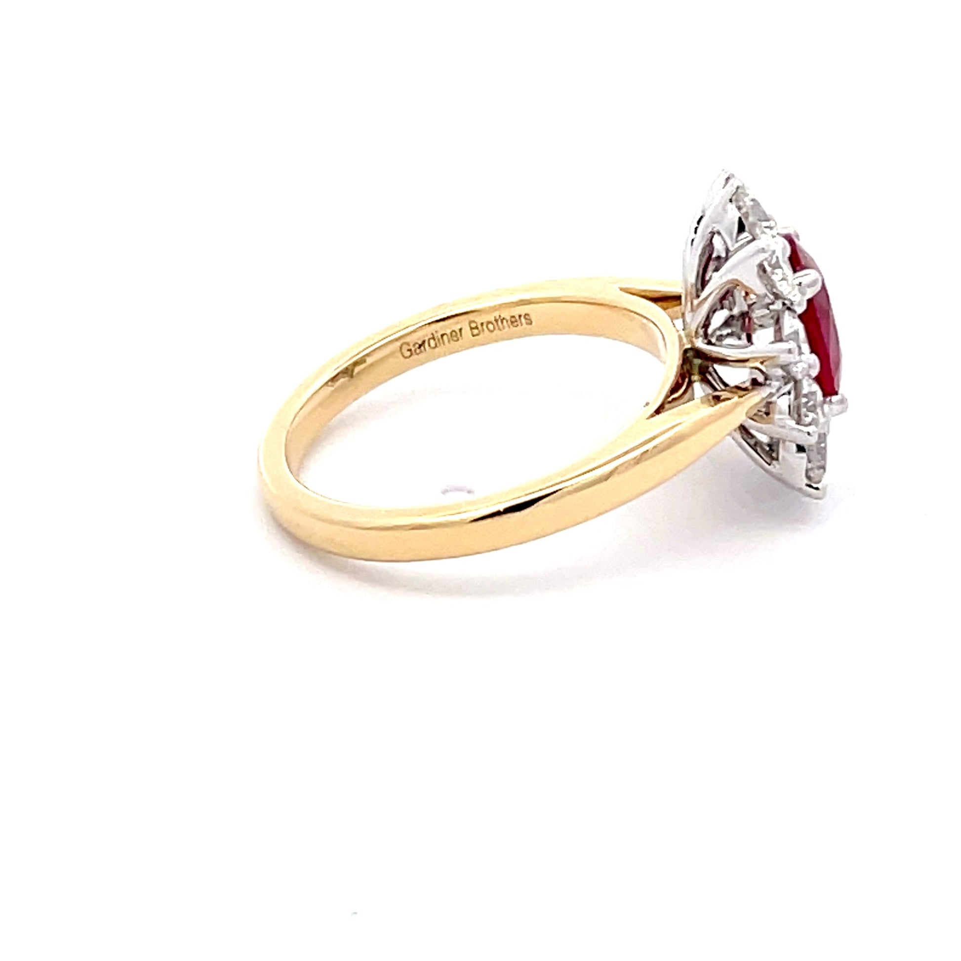 Ruby AND ROUND BRILLIANT CUT DIAMOND CLUSTER STYLE RING  Gardiner Brothers