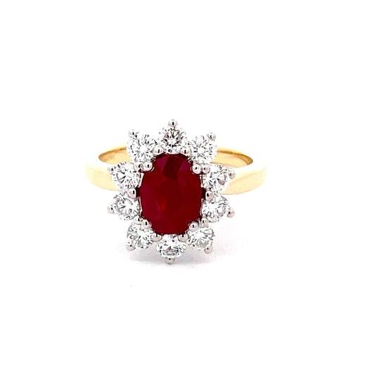 Ruby AND ROUND BRILLIANT CUT DIAMOND CLUSTER STYLE RING  Gardiner Brothers