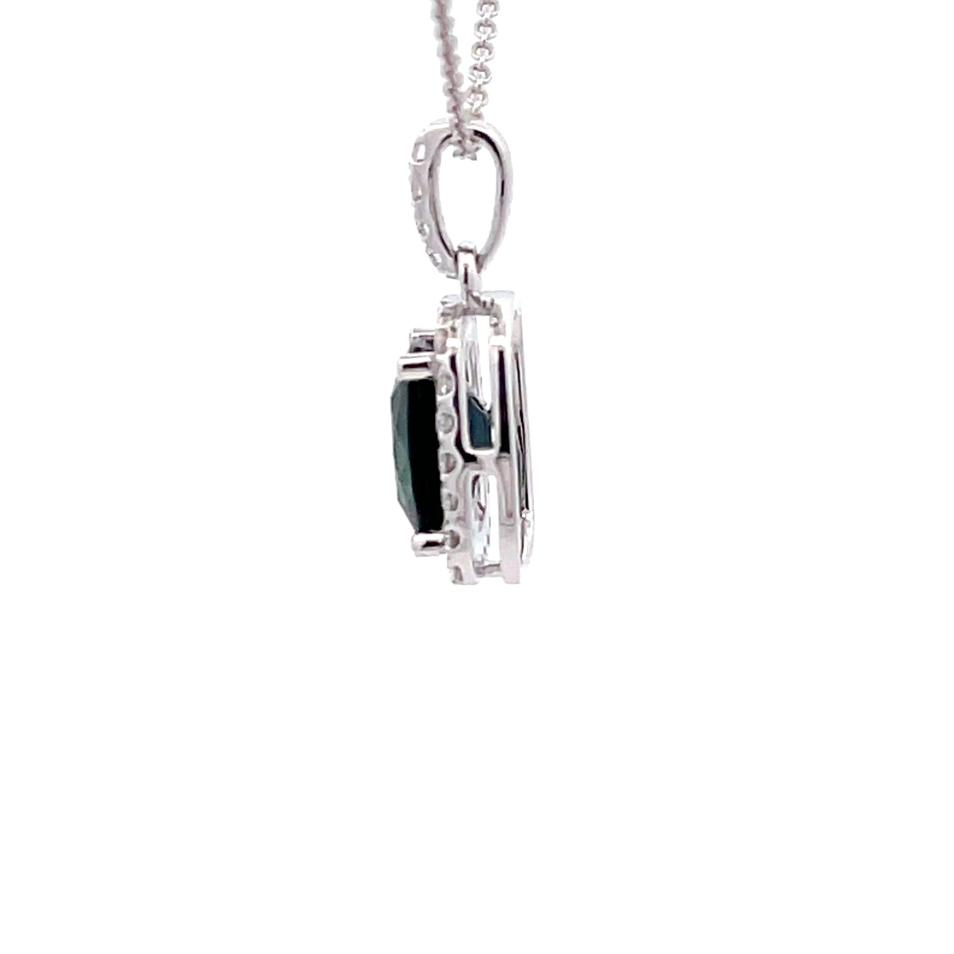 Teal Sapphire and Diamond halo Style pendant  Gardiner Brothers