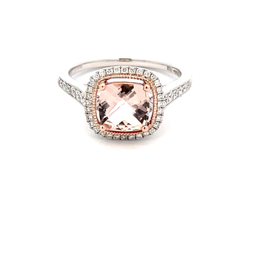 Morganite and Round Brilliant cut Diamond Halo Style Ring  Gardiner Brothers