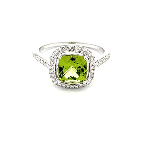 Peridot and Diamond halo Style Ring  Gardiner Brothers