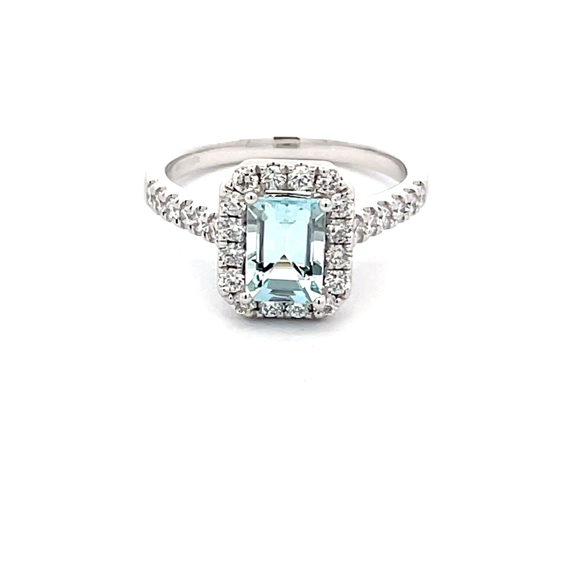 Aquamarine and Diamond Halo Style Ring  Gardiner Brothers