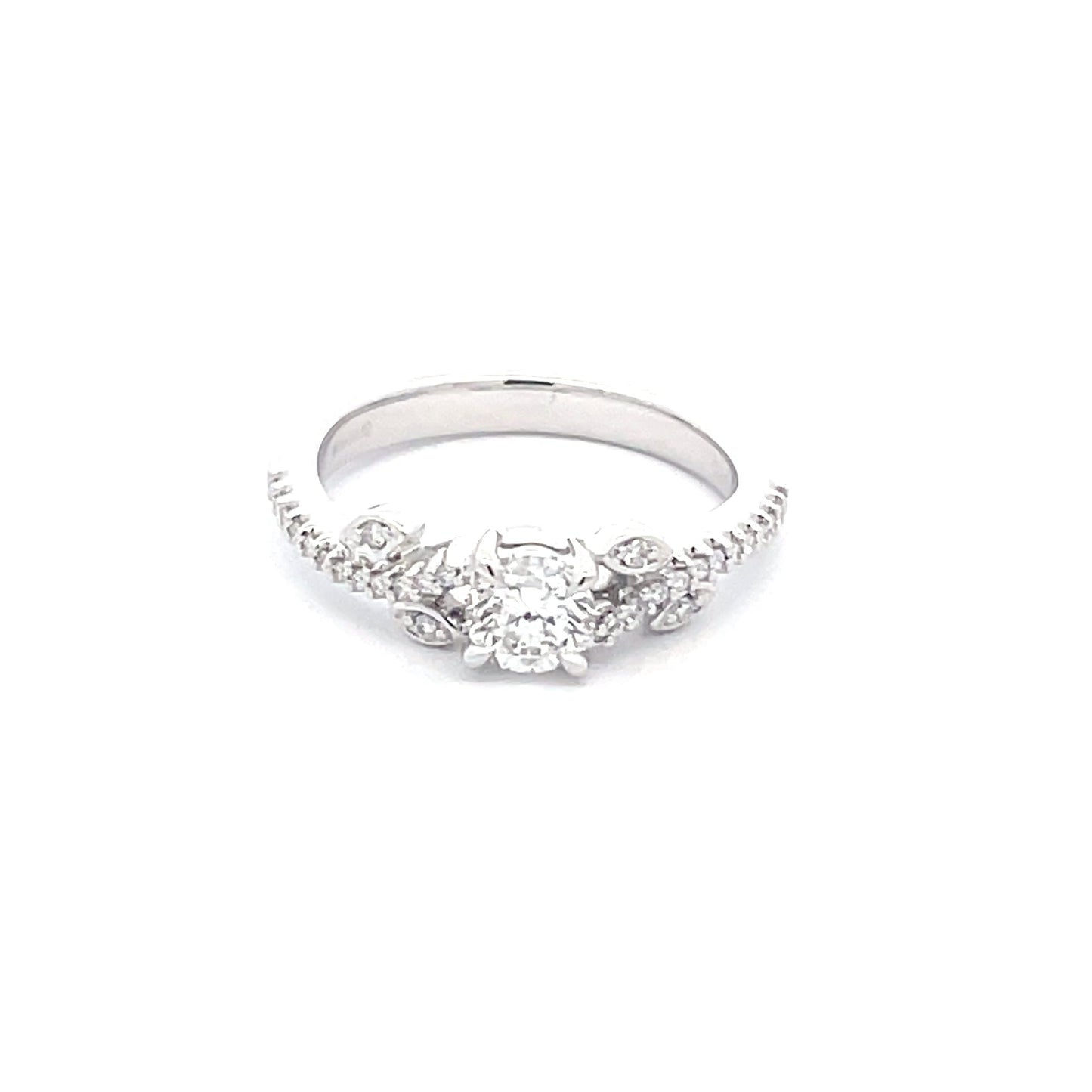 Round Brilliant Cut Diamond Solitaire with fancy diamond set shoulders - 0.65cts  Gardiner Brothers