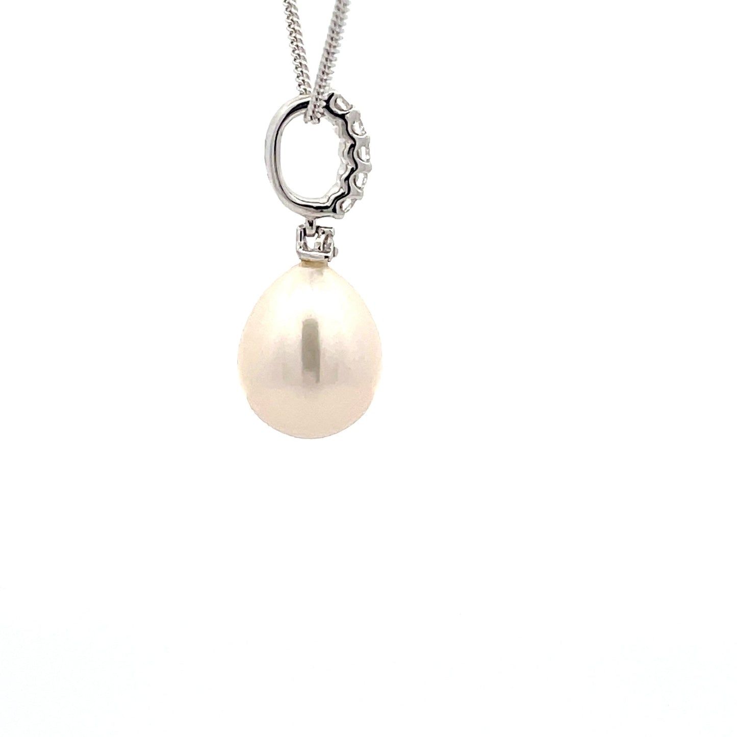 Pearl and Round Brilliant cut diamond drop style pendant  Gardiner Brothers