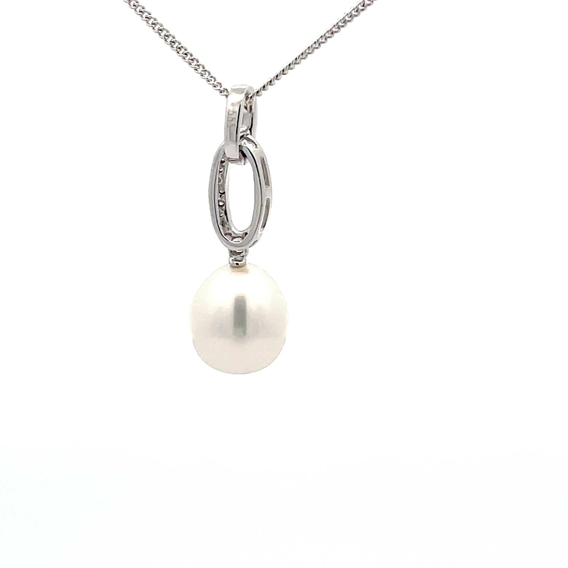 Pearl and Round Brilliant cut diamond drop style pendant  Gardiner Brothers