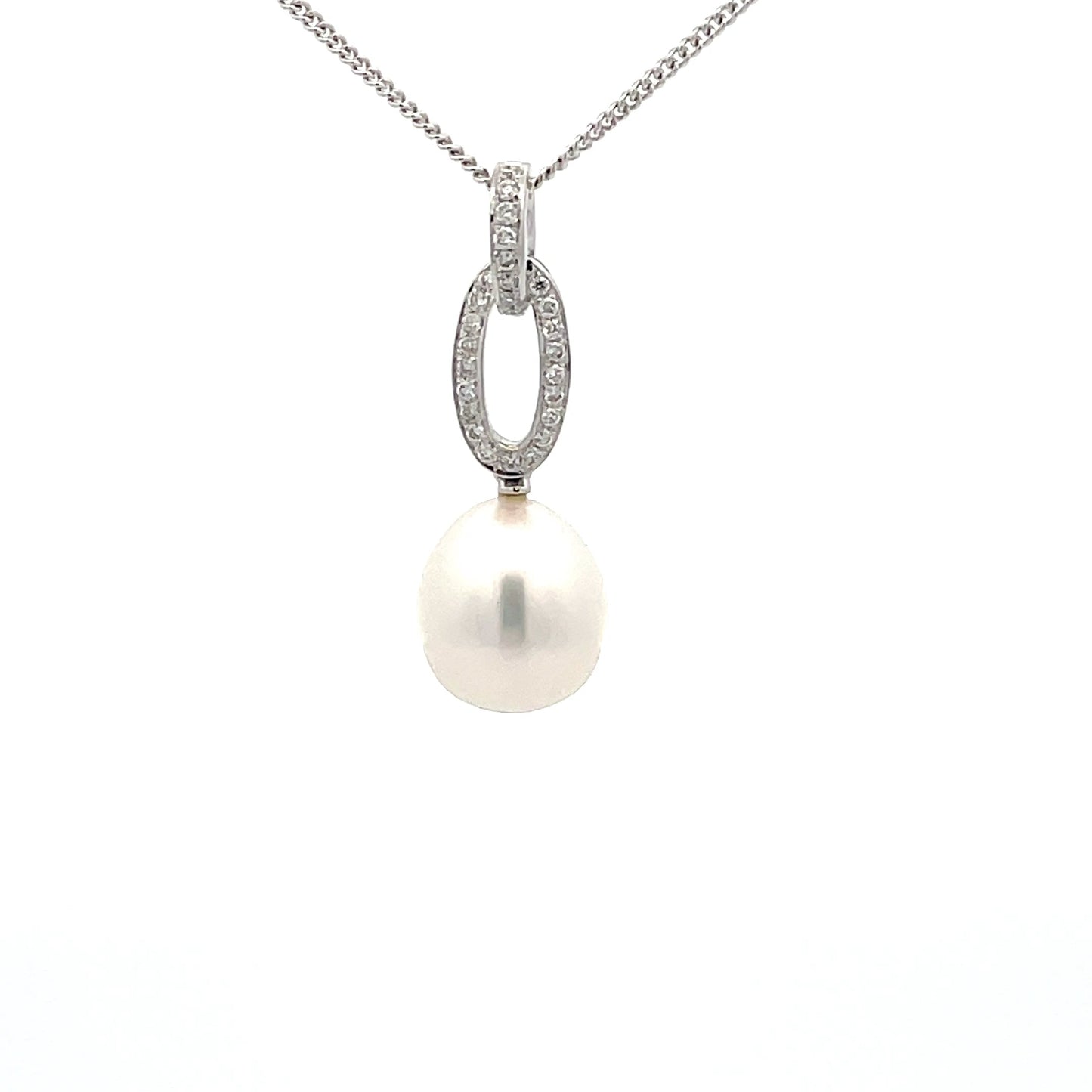 Pearl and Round Brilliant cut diamond drop style pendant  Gardiner Brothers