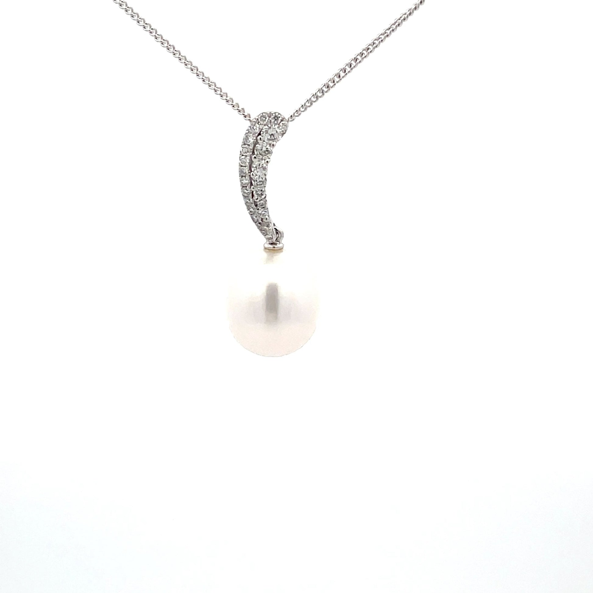 Pearl and Round Brilliant cut diamond drop style pendant  Gardiner Brothers