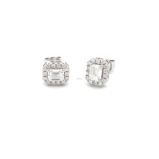 Emerald cut Diamond Halo Style Earrings  Gardiner Brothers