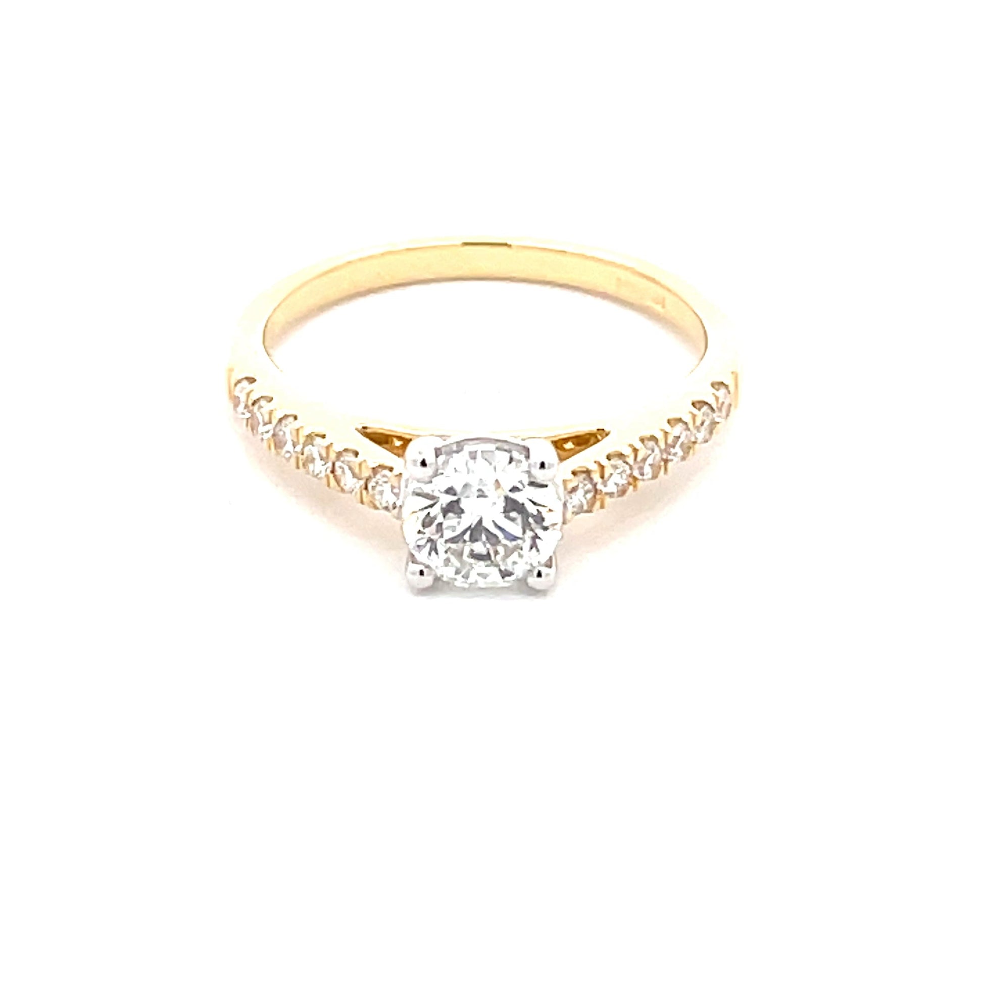 Round Brilliant Cut DIAMOND SOLITAIRE RING WITH DIAMOND SET SHOULDERS - 0.93CTS  Gardiner Brothers