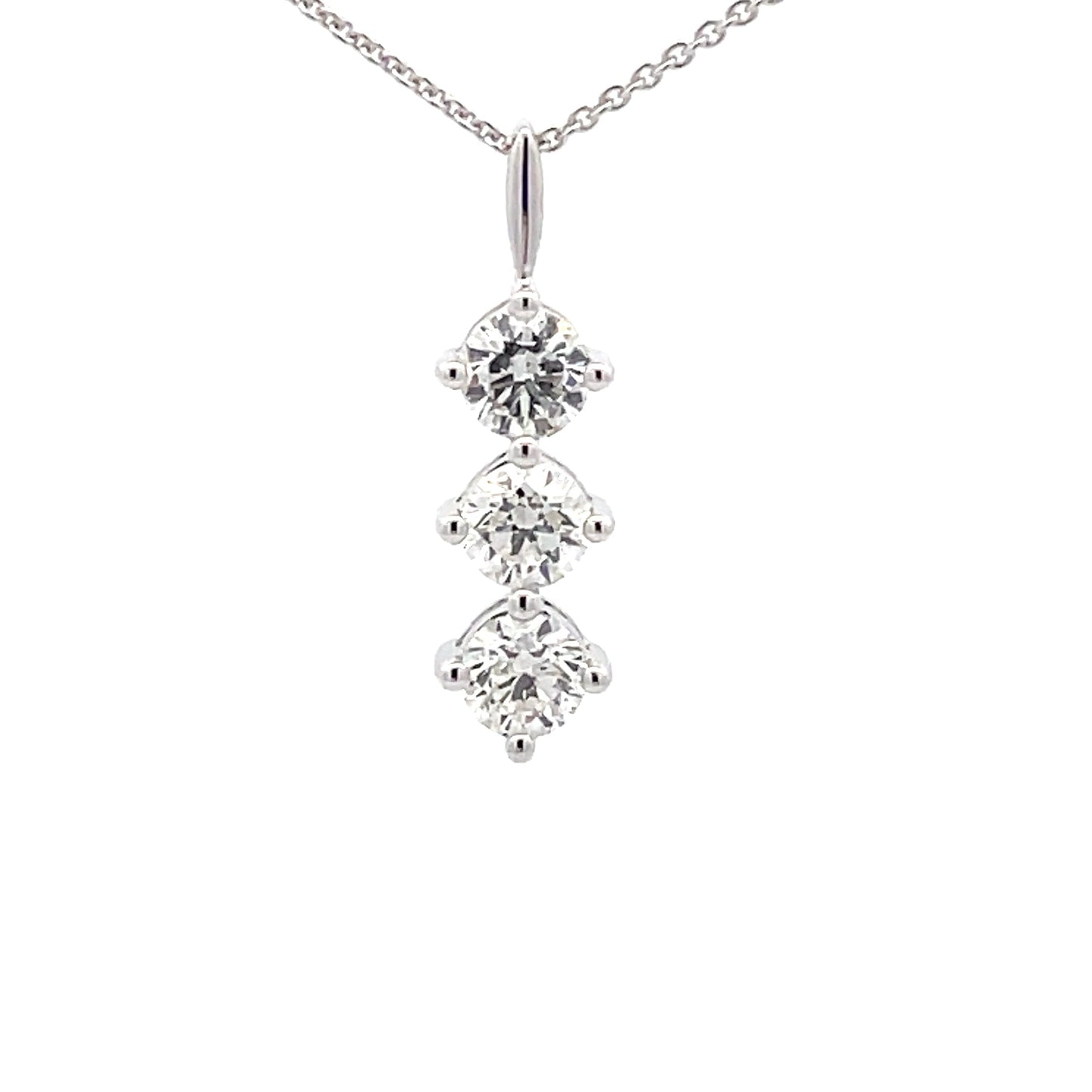 Round Brilliant Cut Diamond 3 Stone Drop Pendant - 0.92cts  Gardiner Brothers