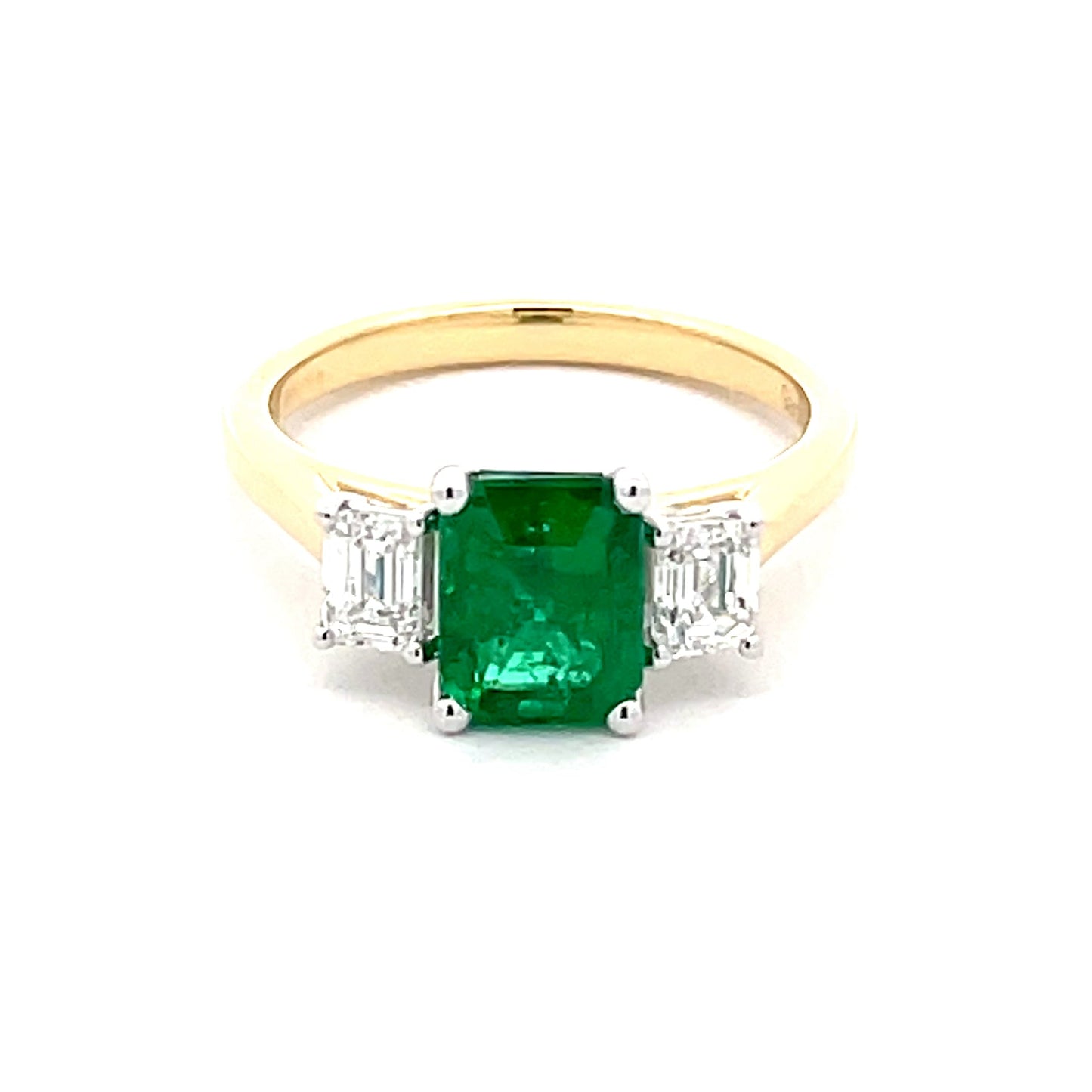 Octagonal Emerald and Emerald Cut Diamond 3 Stone Ring  Gardiner Brothers