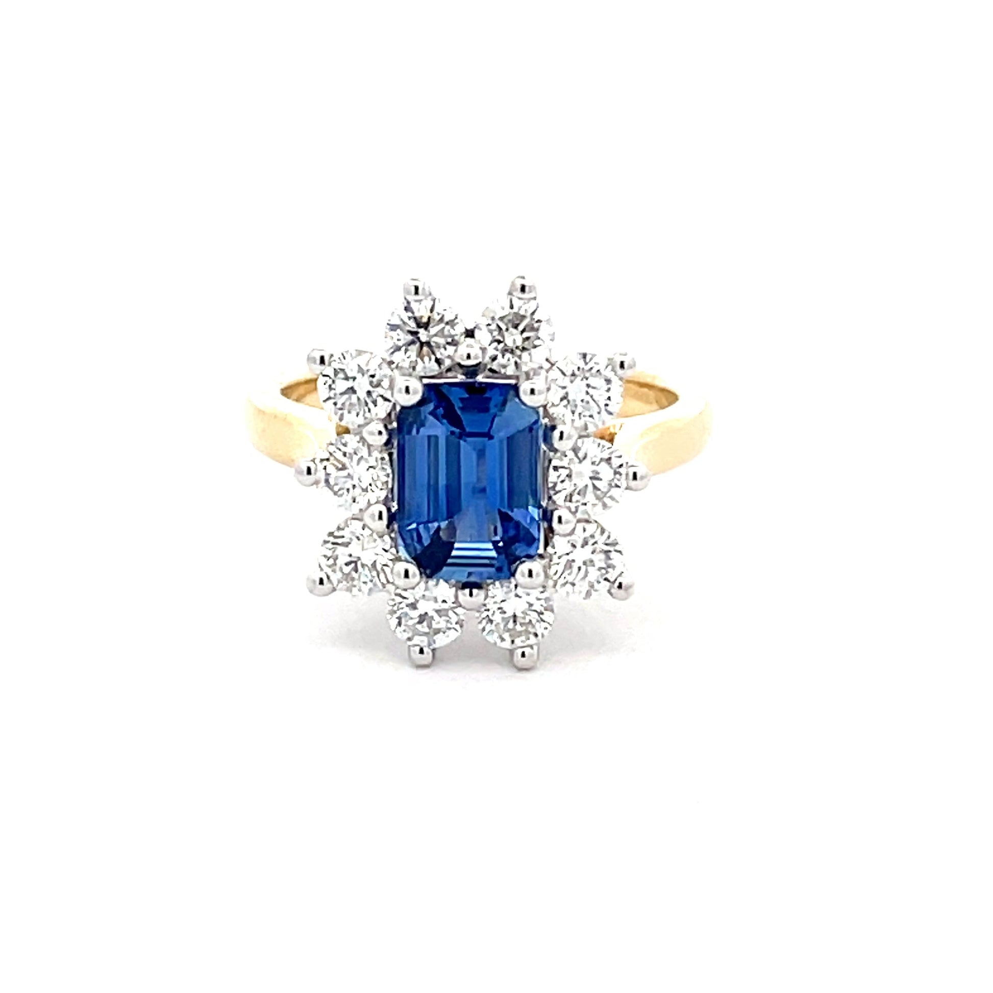 Sapphire and round Brilliant Cut Diamond Cluster Style Ring  Gardiner Brothers