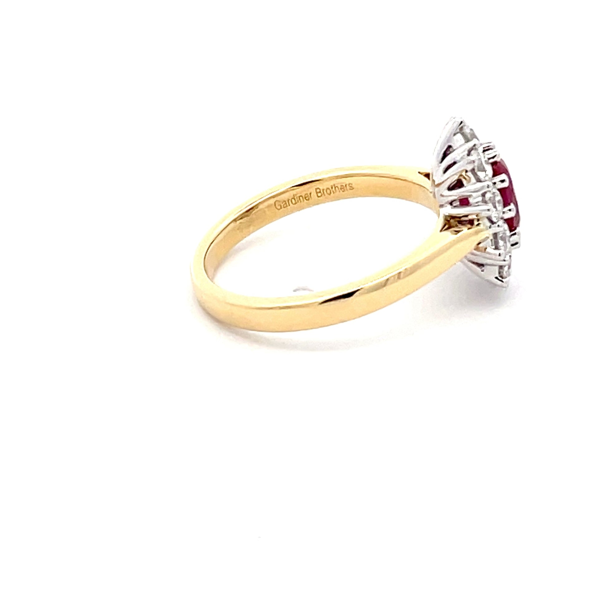 Ruby and Round Brilliant Cut Diamond Cluster Ring  Gardiner Brothers