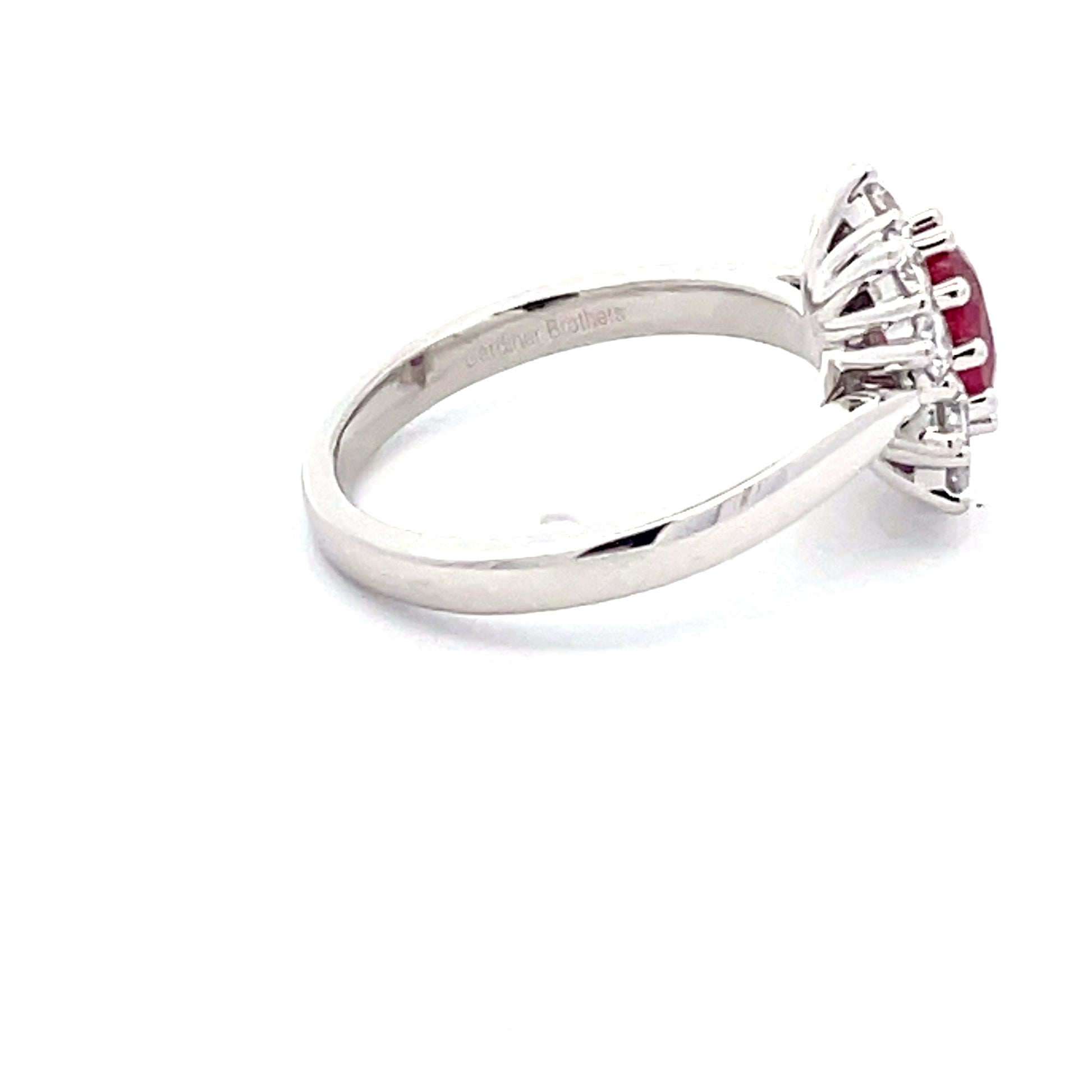 Ruby and Round Brilliant Cut Diamond Cluster Style Ring  Gardiner Brothers