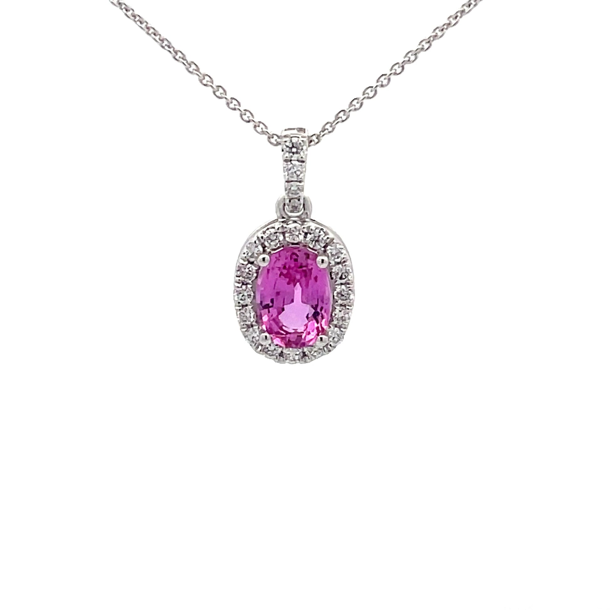 Pink Sapphire and Diamond Halo Style Pendant  Gardiner Brothers