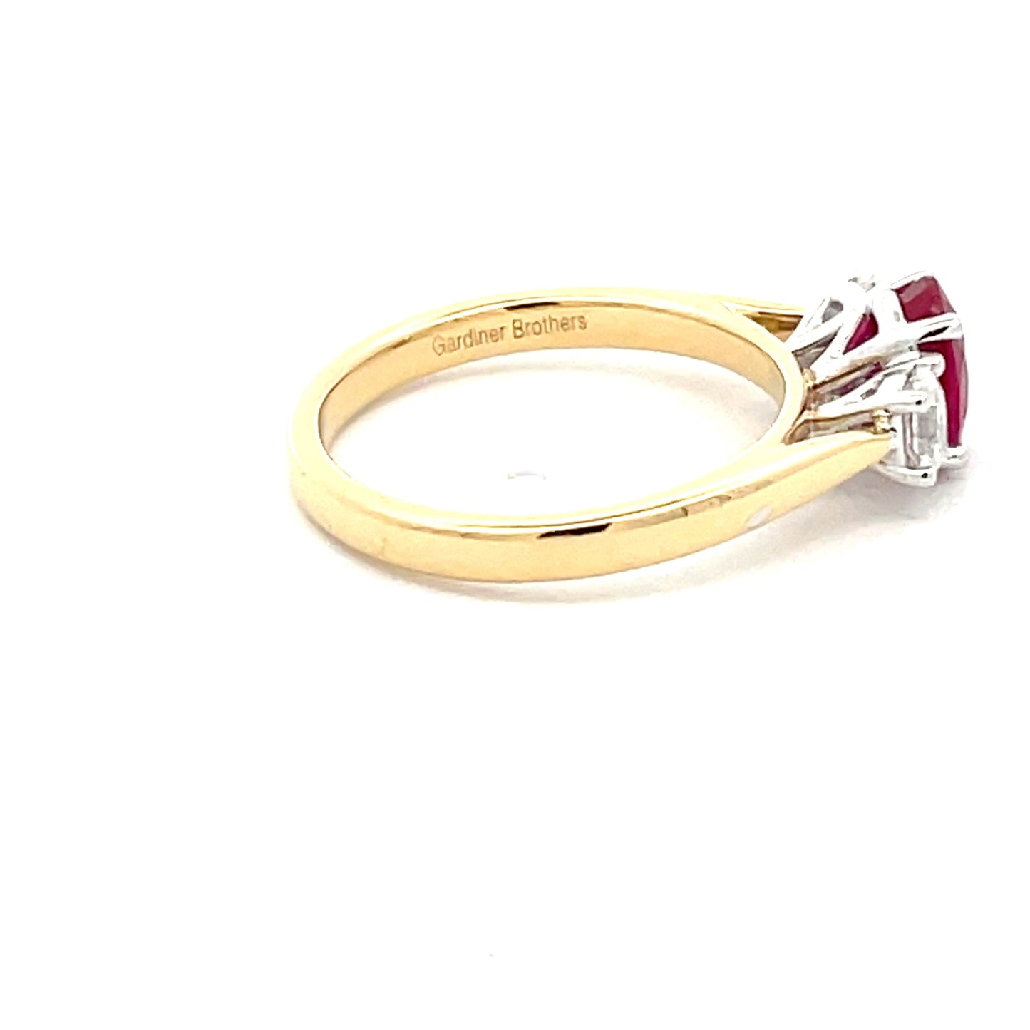 Ruby and Oval Shaped Diamond 3 Stone Ring  Gardiner Brothers