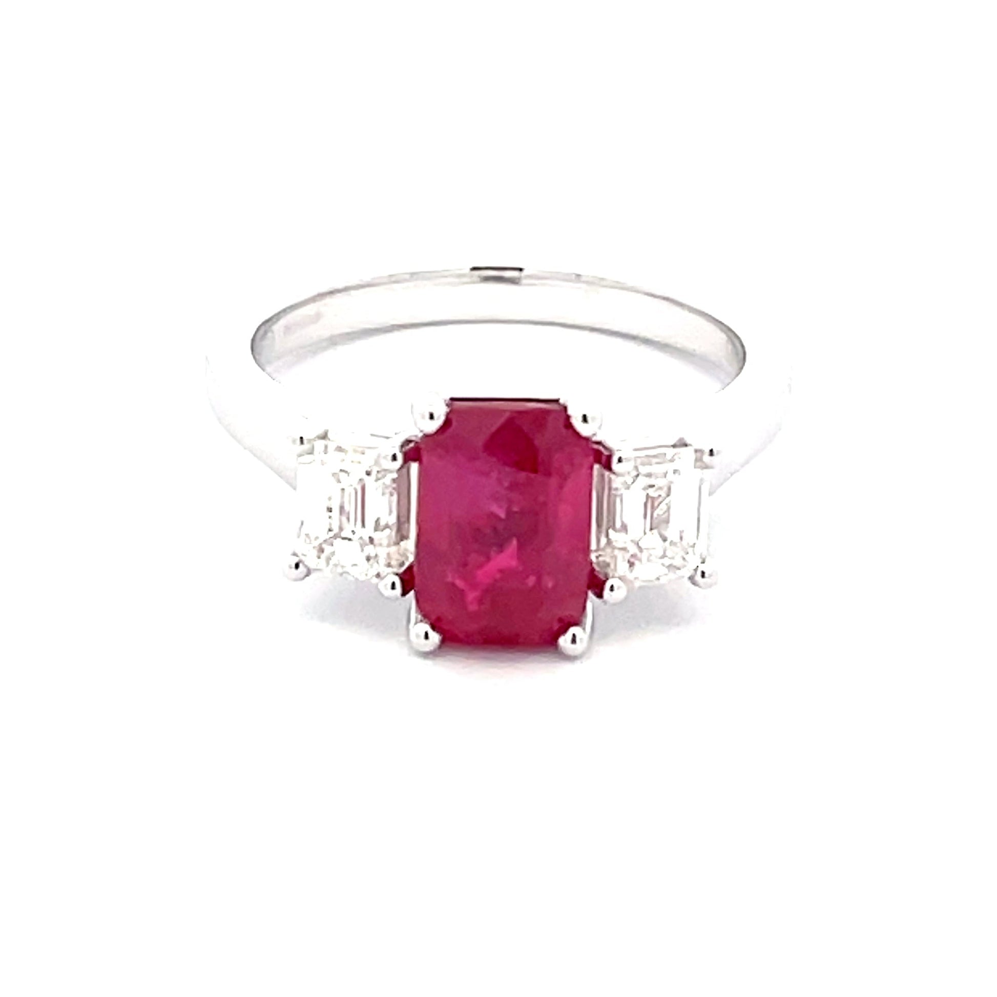 Octagonal Ruby and Diamond 3 Stone Ring  Gardiner Brothers