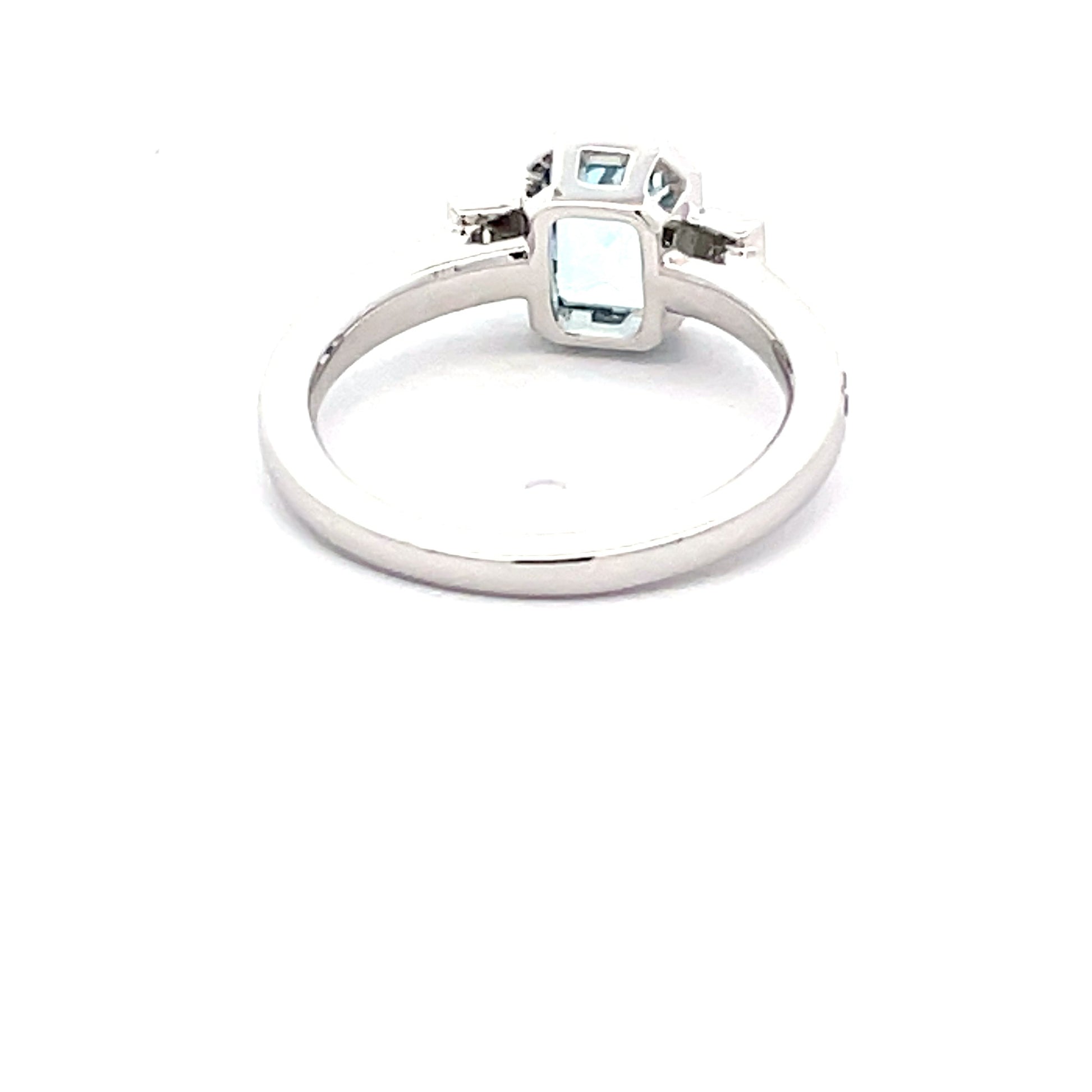 Aquamarine and Diamond 3 Stone Ring with Diamond Set shoulders.  Gardiner Brothers