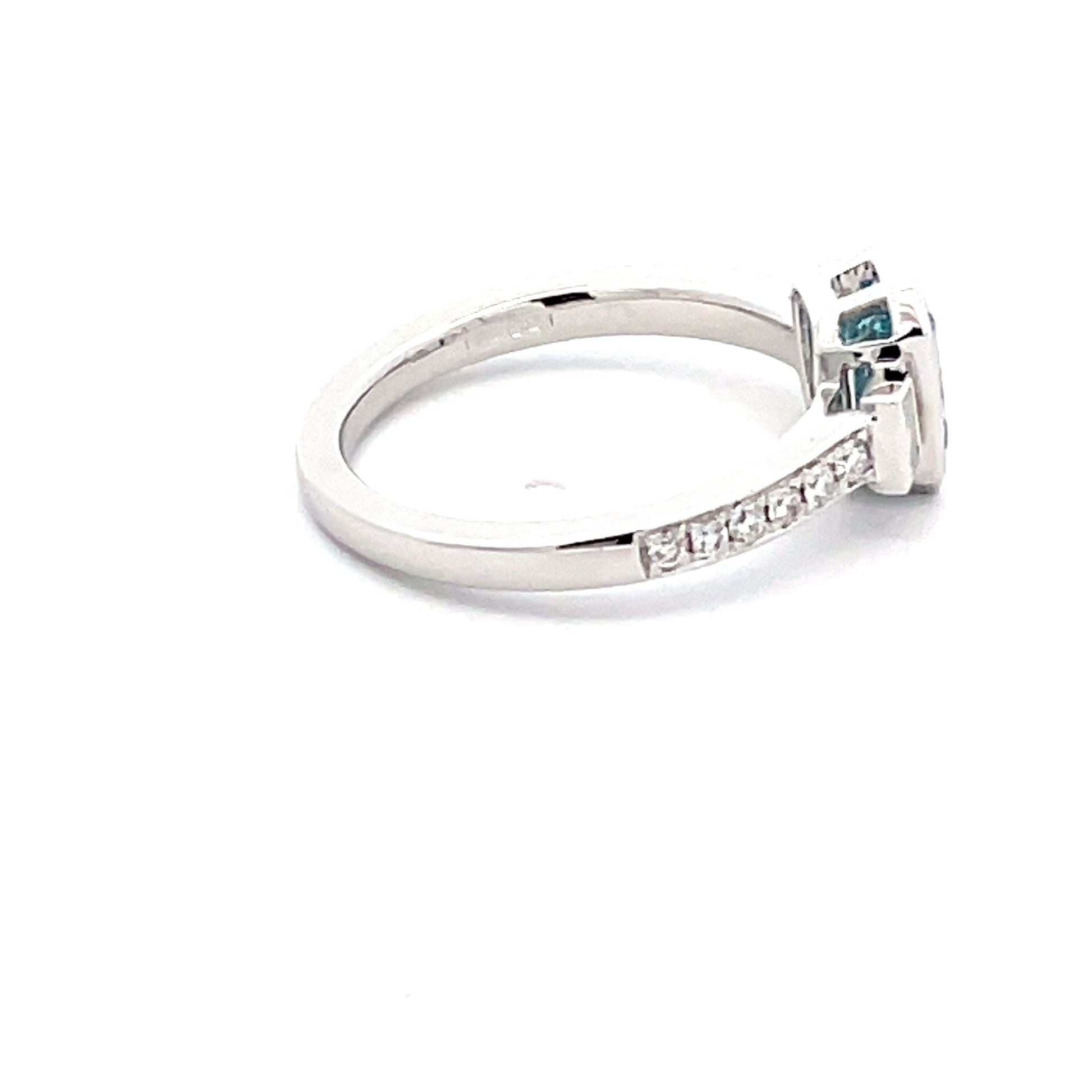 Aquamarine and Diamond 3 Stone Ring with Diamond Set shoulders.  Gardiner Brothers