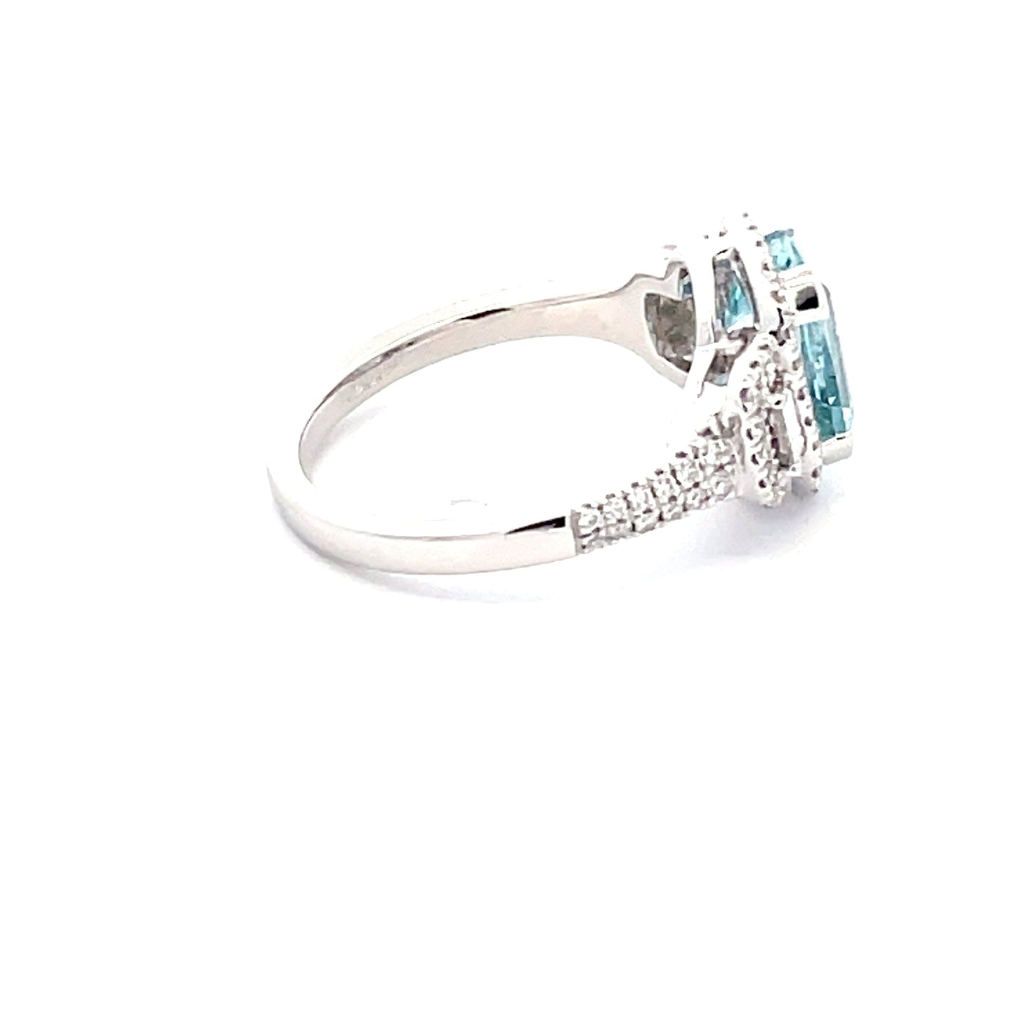 Aquamarine and Diamond 3 stone halo style ring  Gardiner Brothers