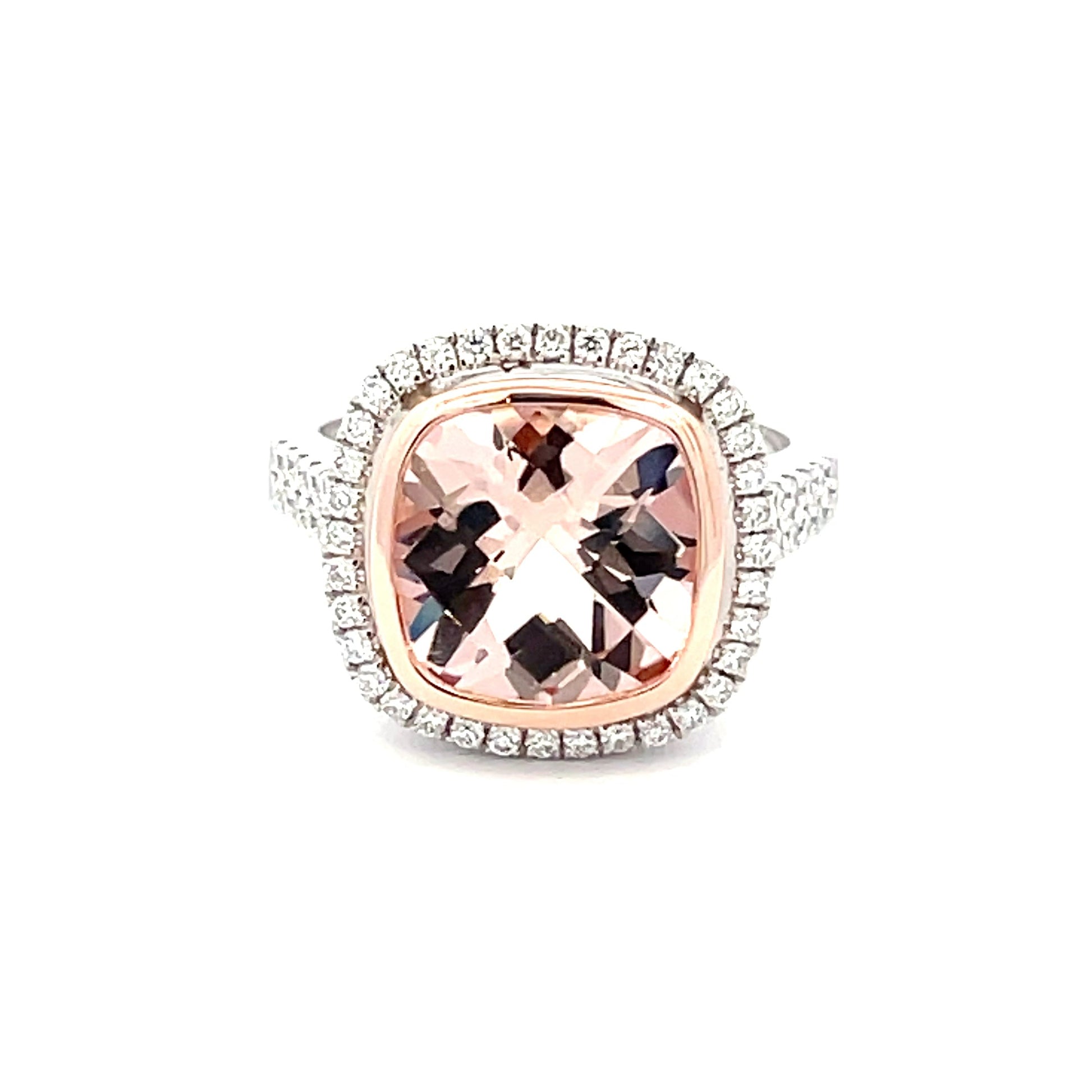 Morganite and Diamond halo Cluster Style Ring  Gardiner Brothers