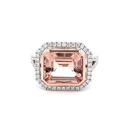 Morganite and Diamond Halo cluster style ring  Gardiner Brothers