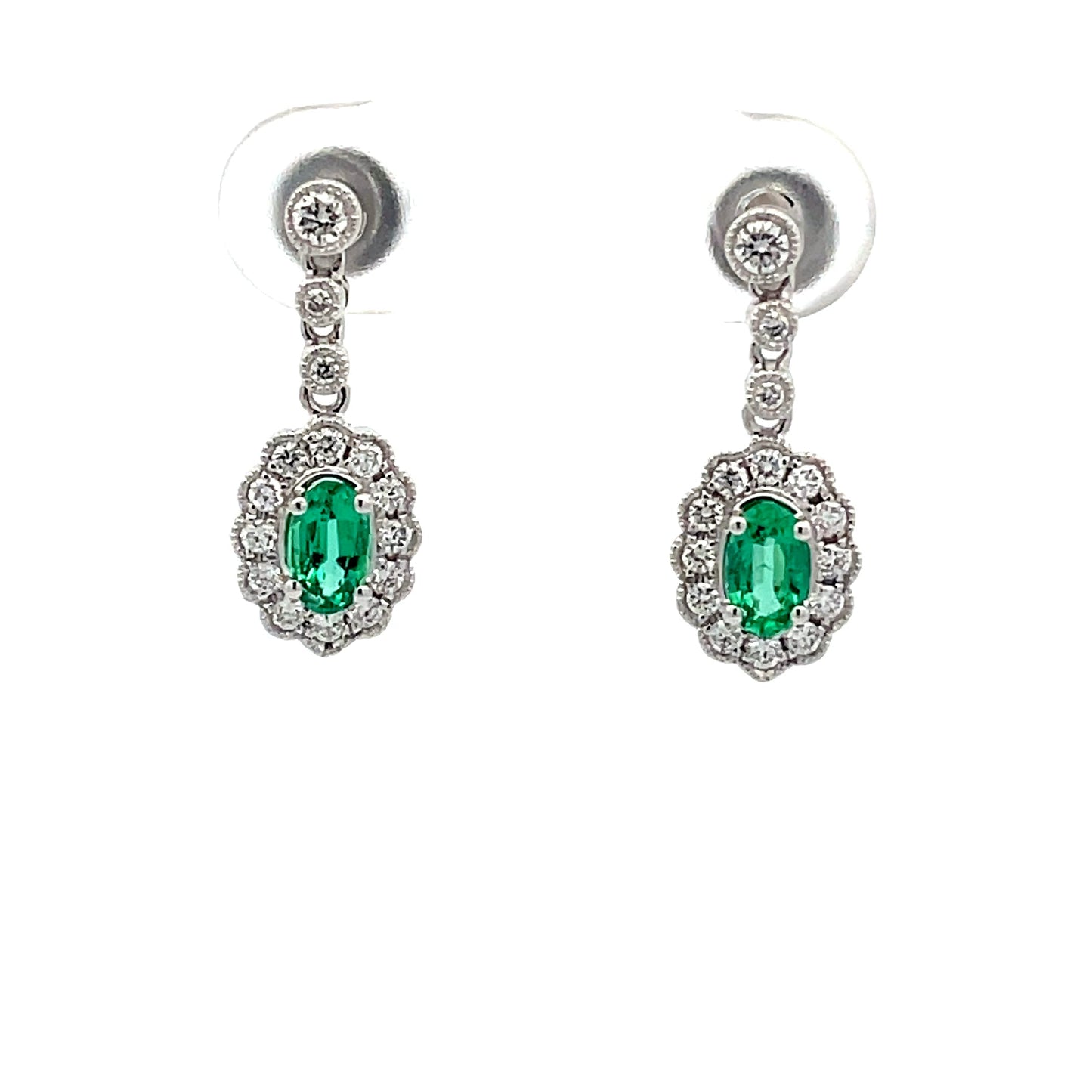 Emerald and Diamond Cluster Style Drop Earrings  Gardiner Brothers