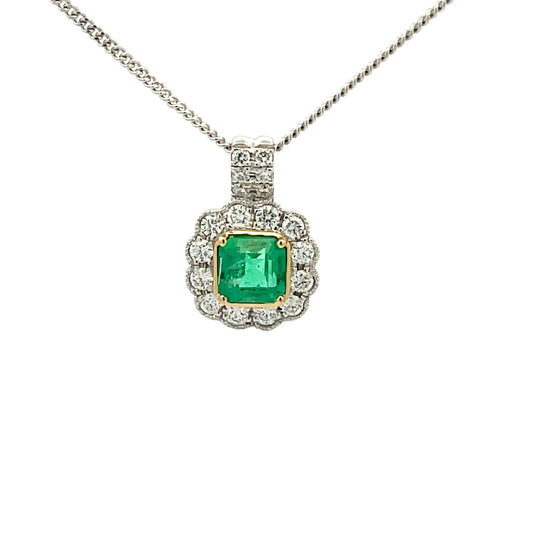 Emerald and diamond Vintage Cluster Style Pendant  Gardiner Brothers