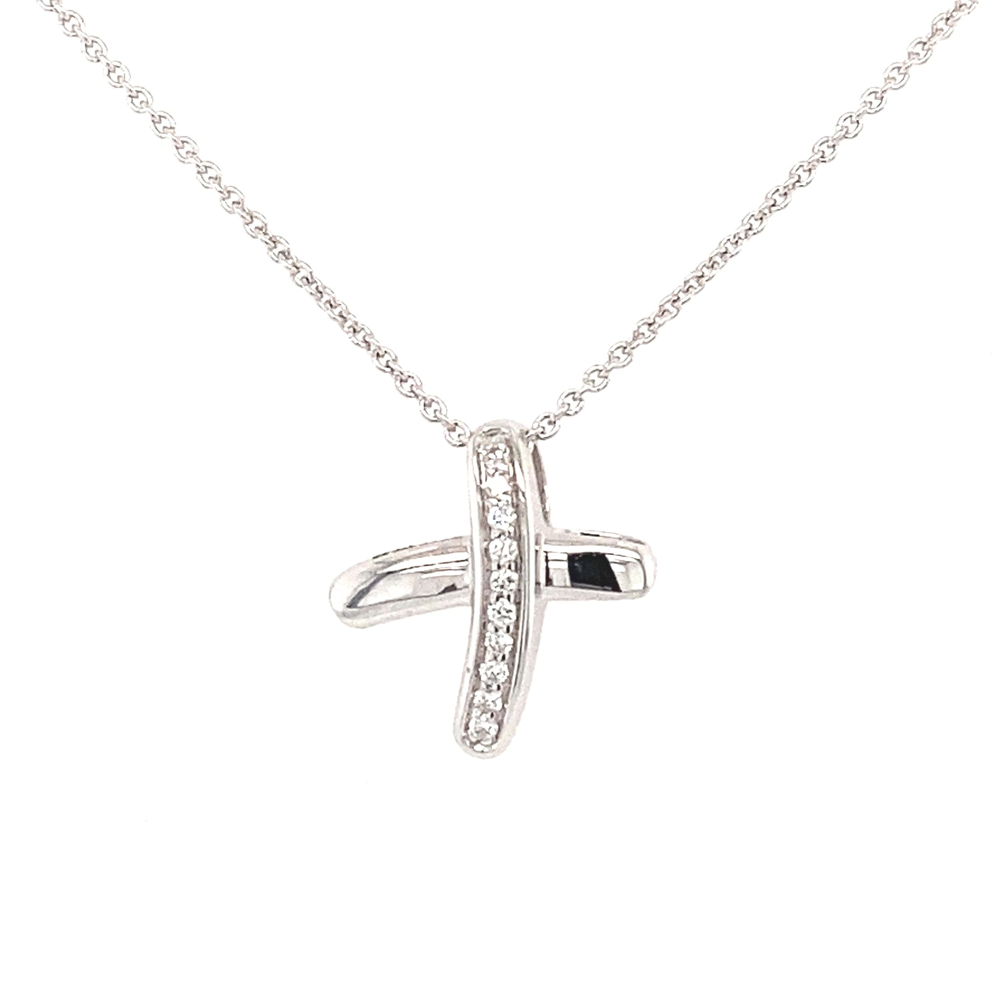 White Gold Diamond Set Crossover 'X' Pendant  Gardiner Brothers