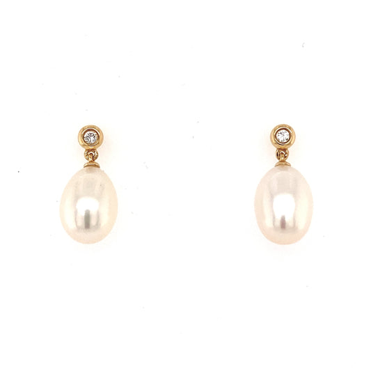 Yellow Gold Pearl and Diamond Drop Earrings  Gardiner Brothers