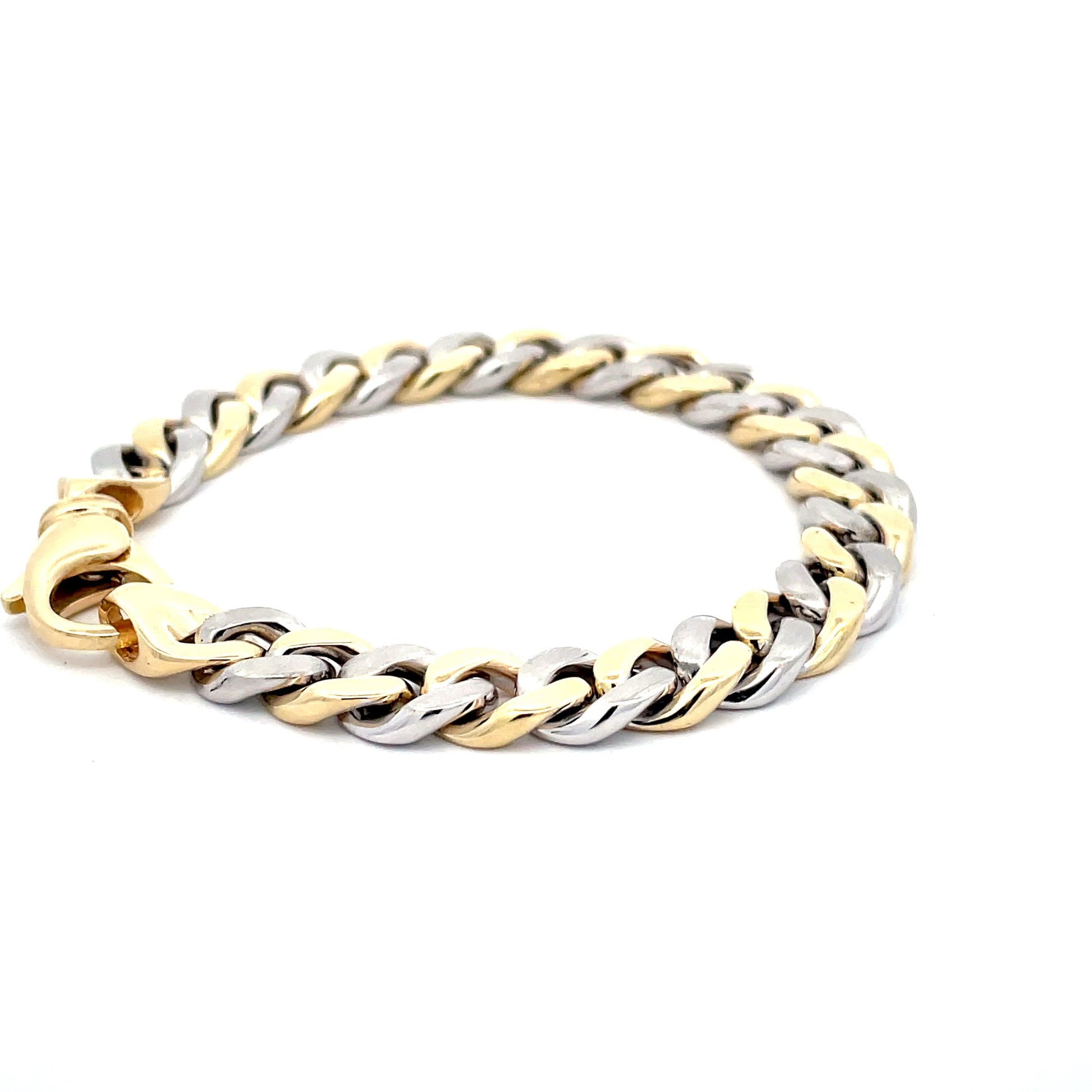 Yellow and White Gold Solid Flat Curb Bracelet  Gardiner Brothers