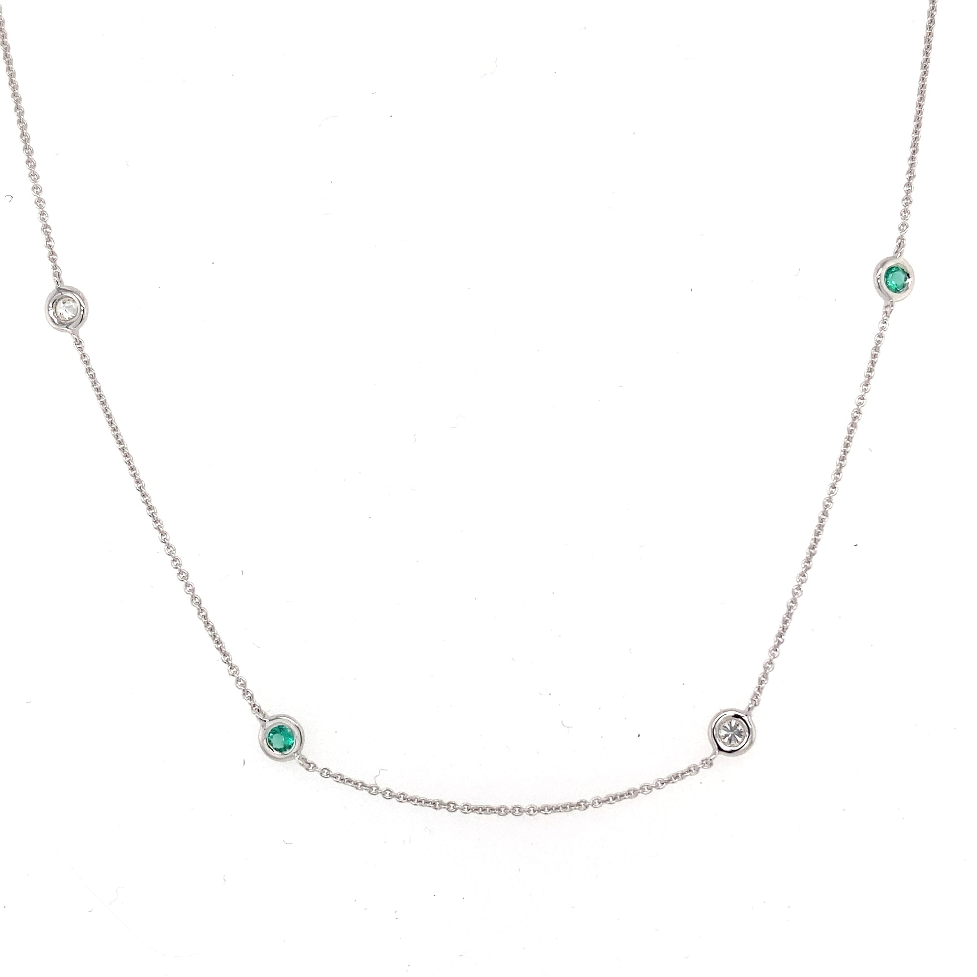 White Gold Emerald and Diamond Yard of Diamond Style Necklet  Gardiner Brothers