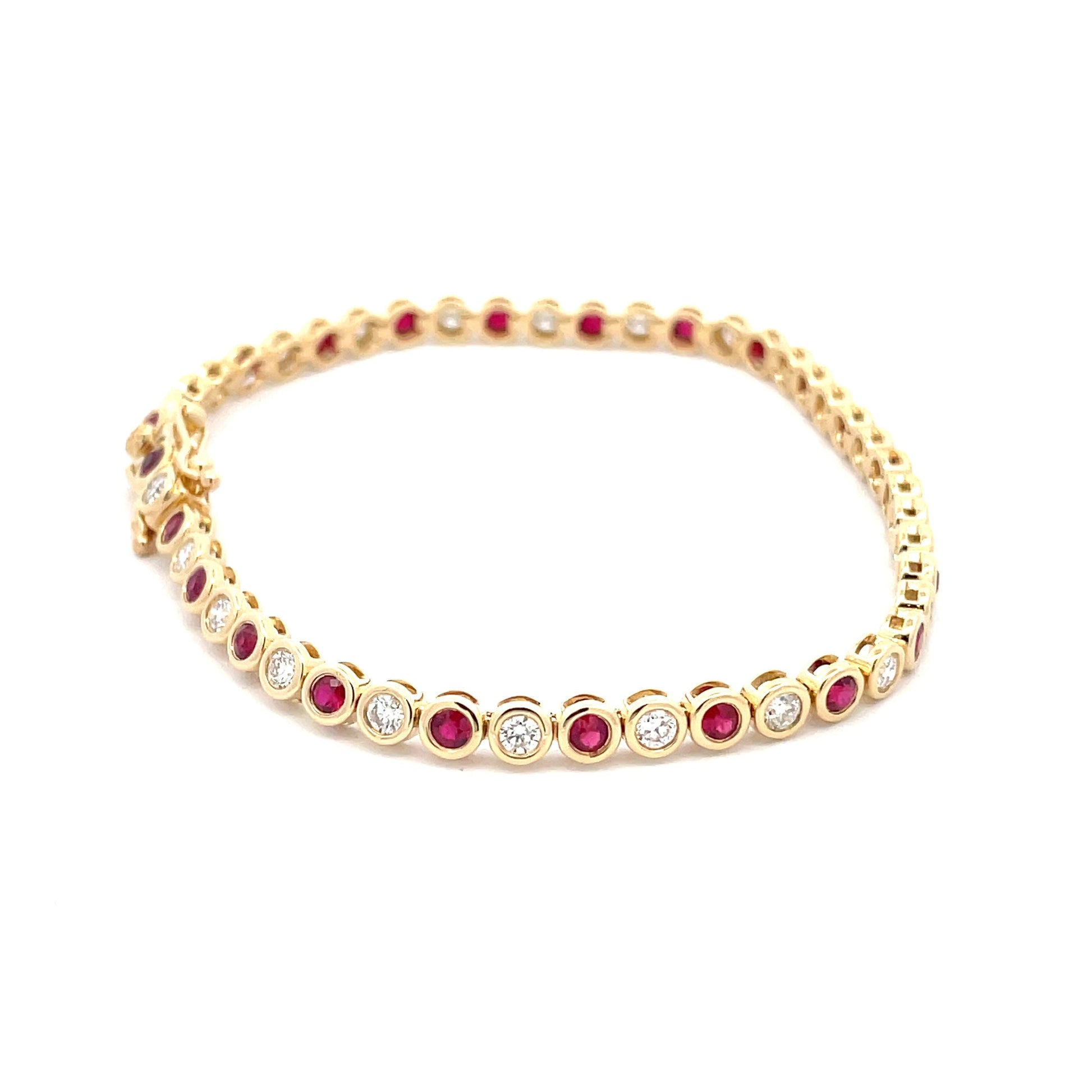 Ruby and Round Brilliant cut diamond, rub-over style tennis bracelet  Gardiner Brothers   