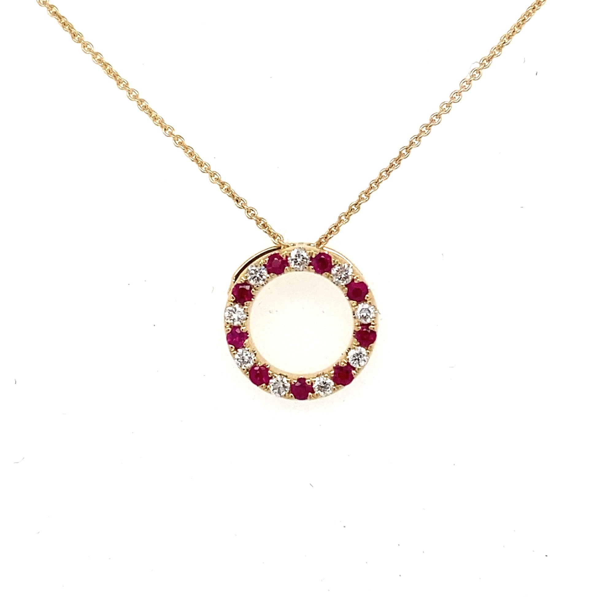 Yellow Gold Ruby and Diamond Circle Pendant  Gardiner Brothers