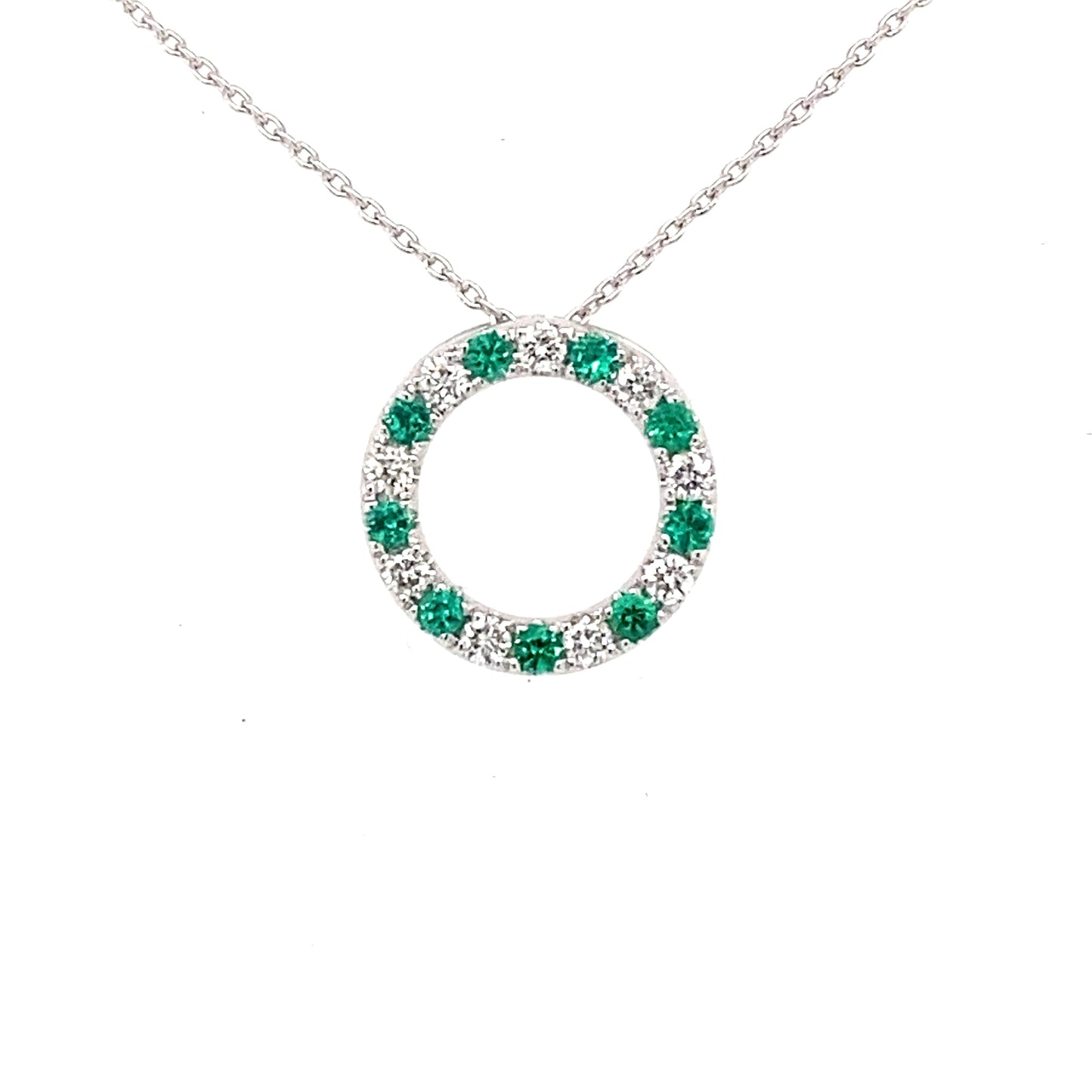 White Gold Emerald and Diamond Circle Pendant  Gardiner Brothers