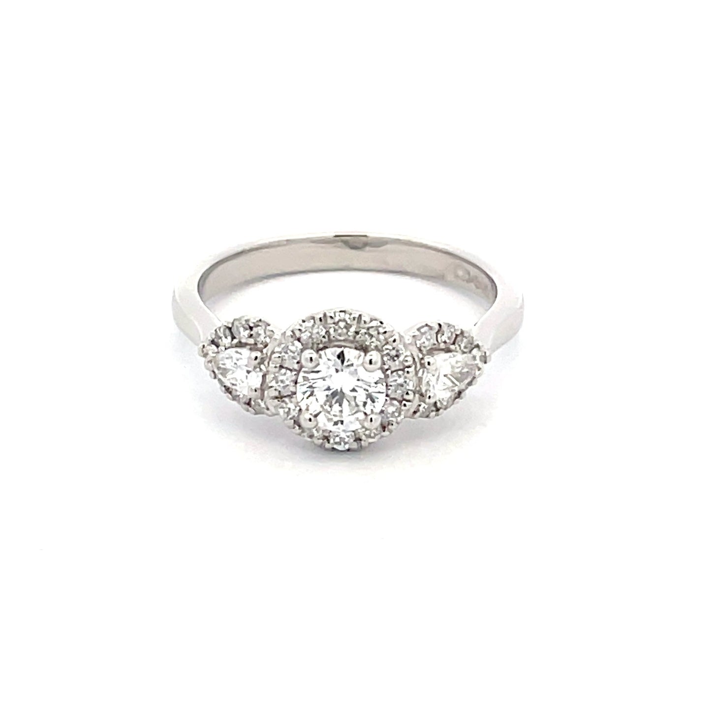 Round Brilliant and Pear Shaped Diamond Halo Style Ring - 0.81cts  Gardiner Brothers