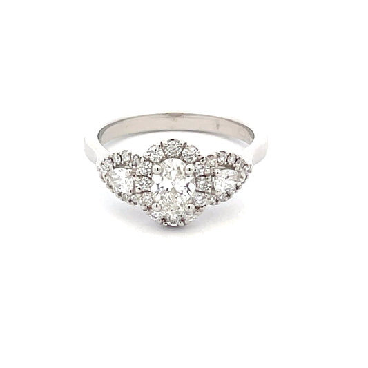 Oval and Pear Shaped Diamond Halo Cluster Style ring - 0.97cts  Gardiner Brothers