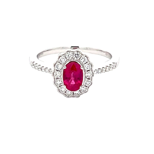 Ruby and Round Brilliant Cut Diamond, Vintage Cluster Style Ring