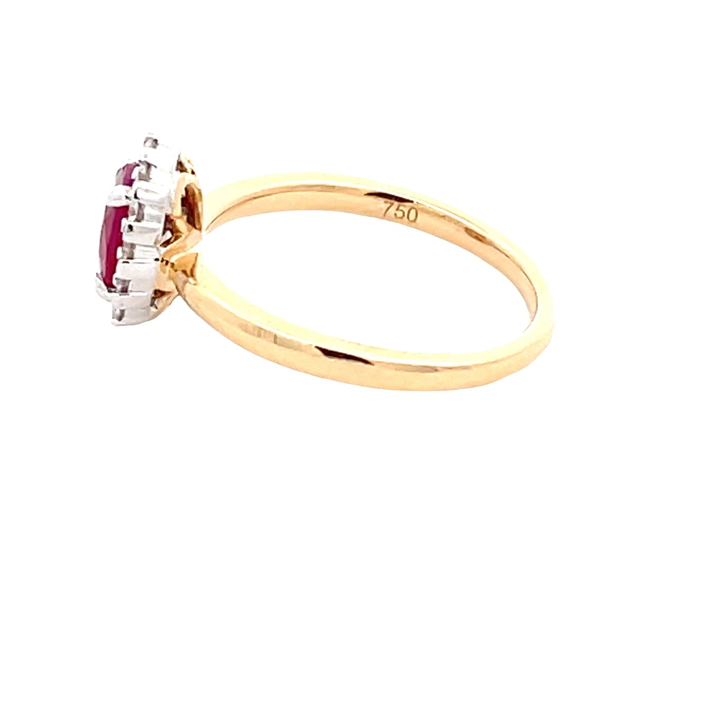 Ruby and round brilliant cut diamond halo cluster style ring  Gardiner Brothers   