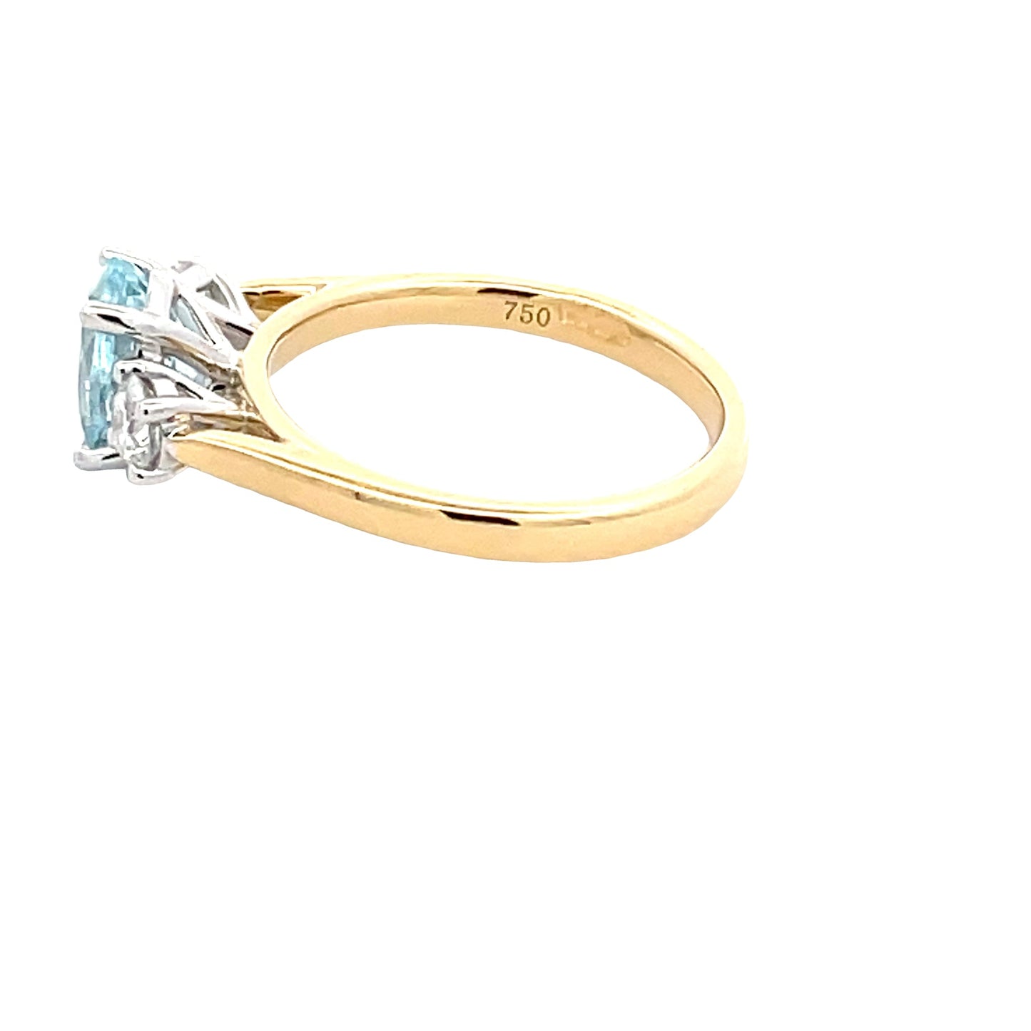 Aquamarine and round brilliant cut diamond 3 stone ring