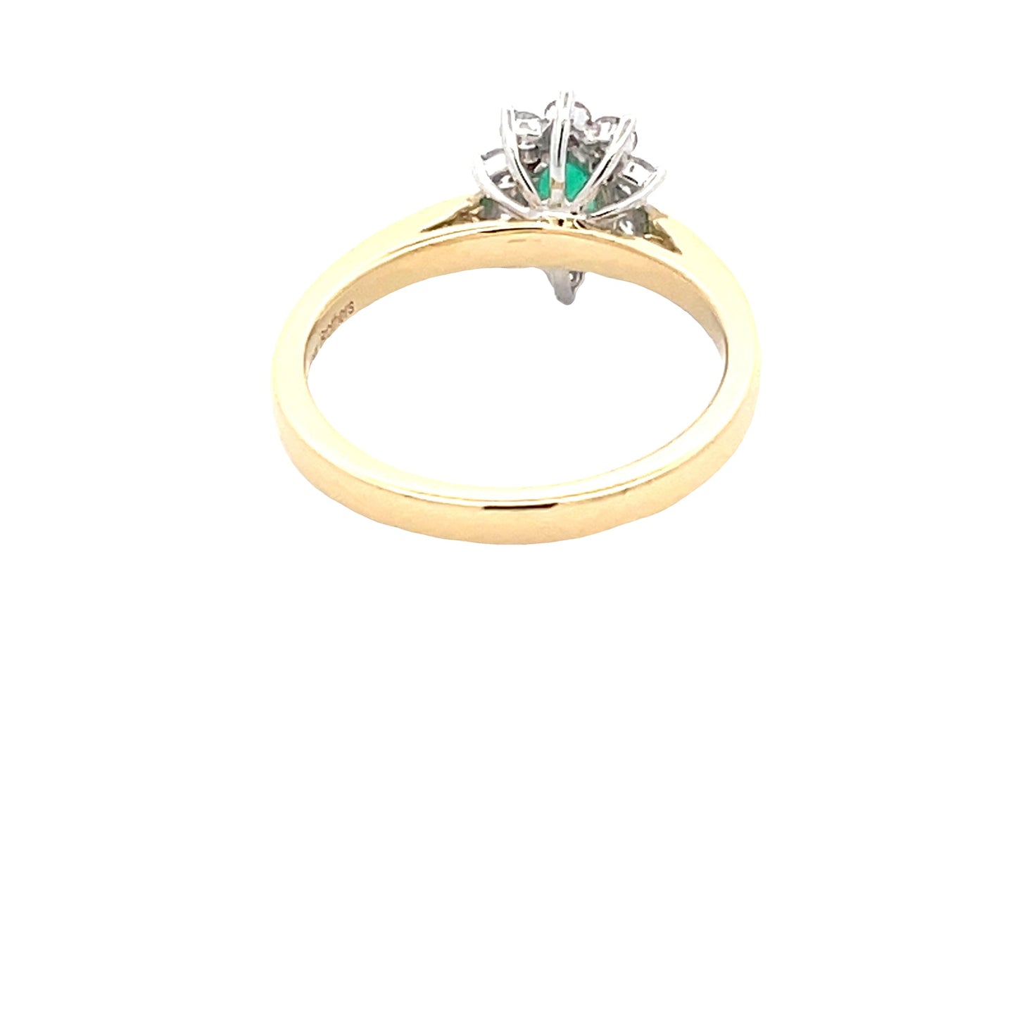 Emerald and round brilliant cut diamond cluster ring