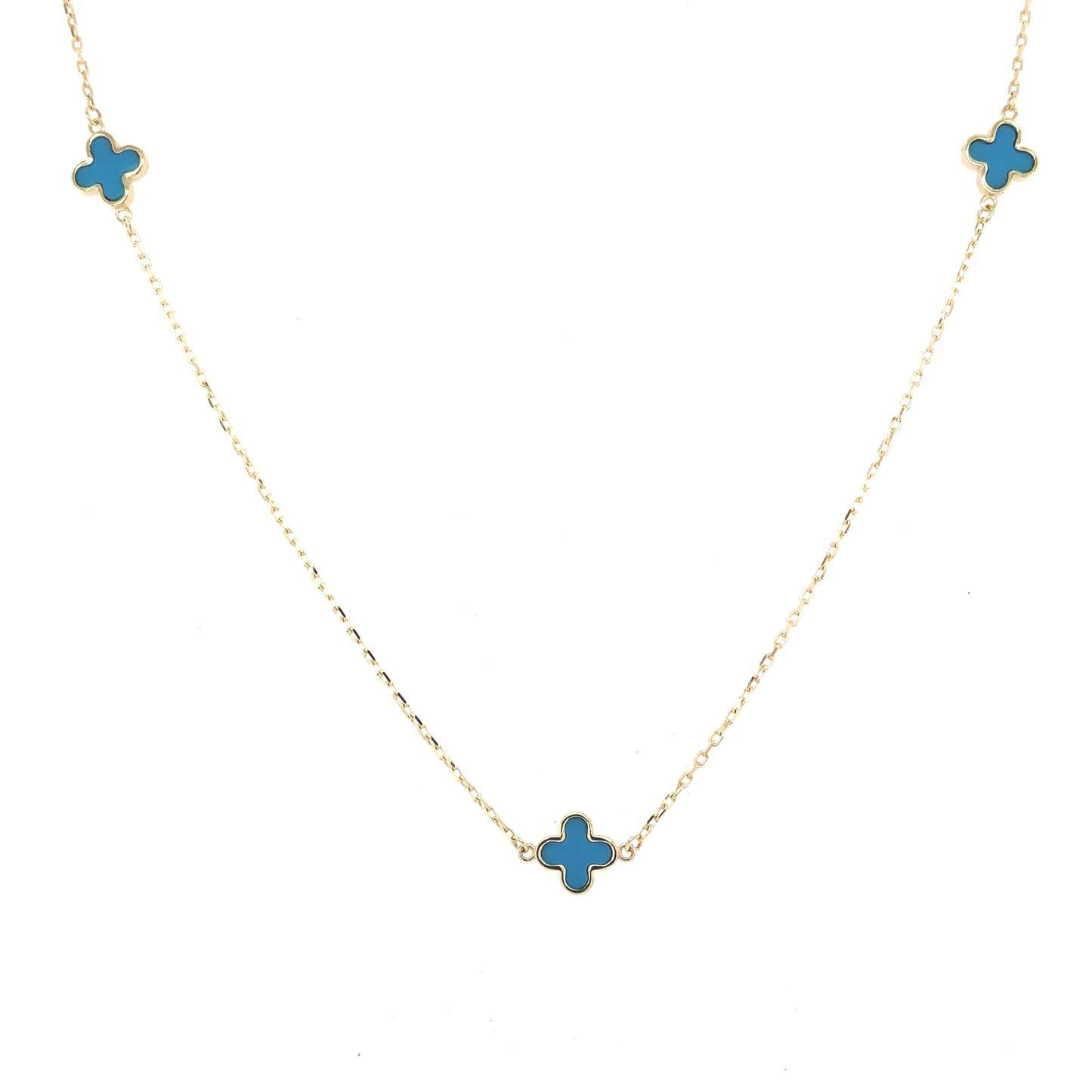 Yellow Gold Turquoise Flower Petal Necklet