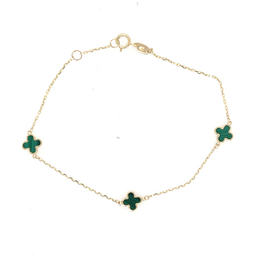 Yellow Gold Malachite Flower Petal Bracelet