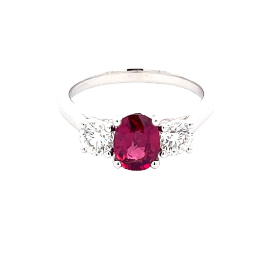 Oval Shaped ruby and round brilliant cut diamond ring